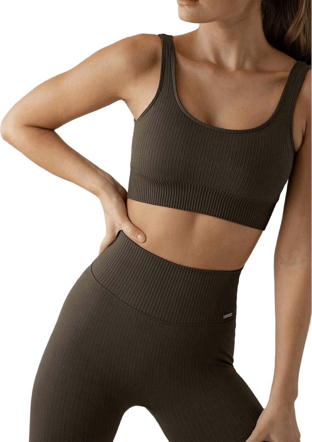 Khaki Ribbed Seamless Bra, från aim'n, i färgen khaki.