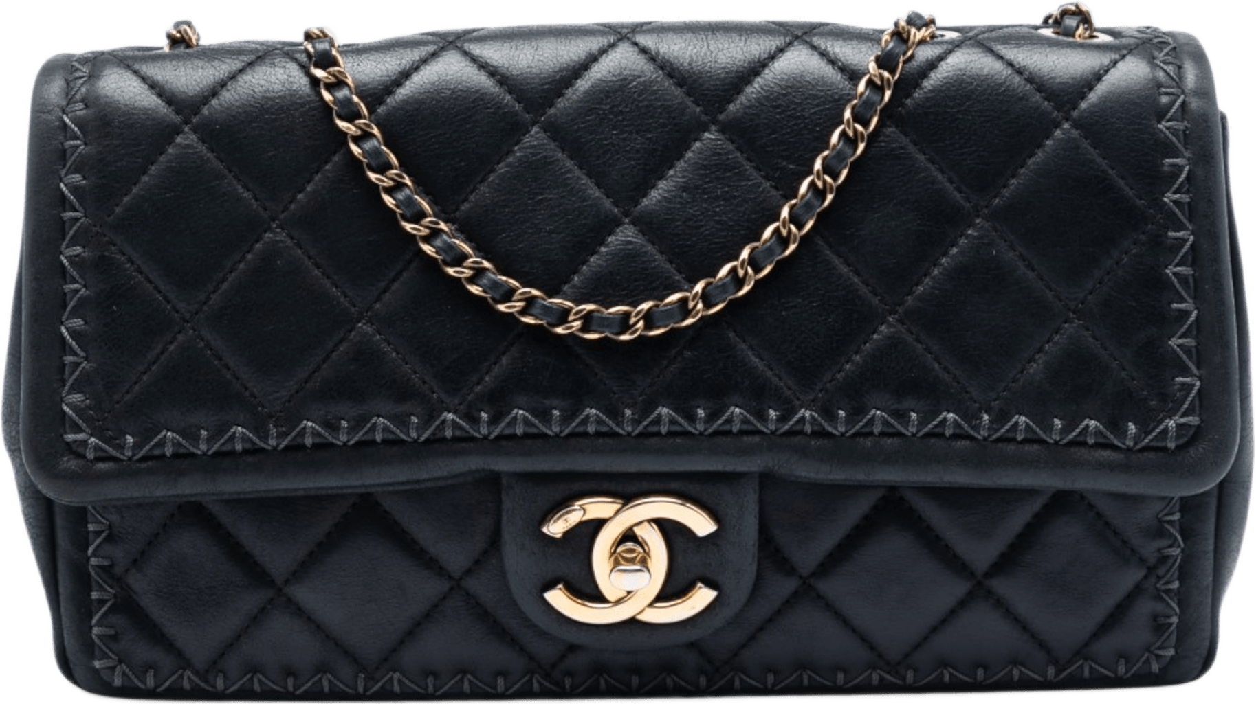 Chanel Cc Quilted Iridescent Calfskin Whipstitch Single Flap, från Luxclusif, i färgen svart.