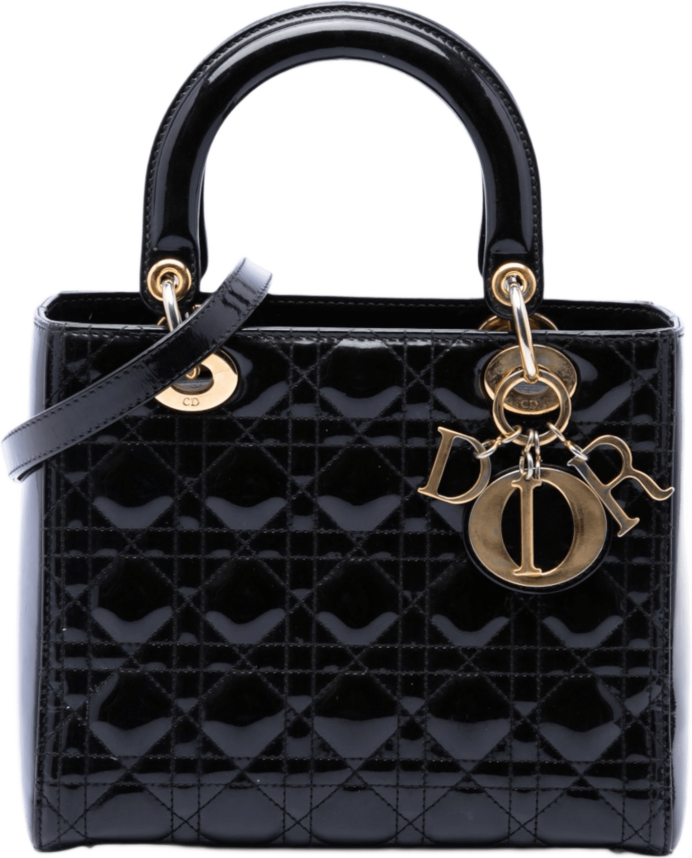Dior Medium Patent Cannage Lady Dior, från Luxclusif, i färgen black.