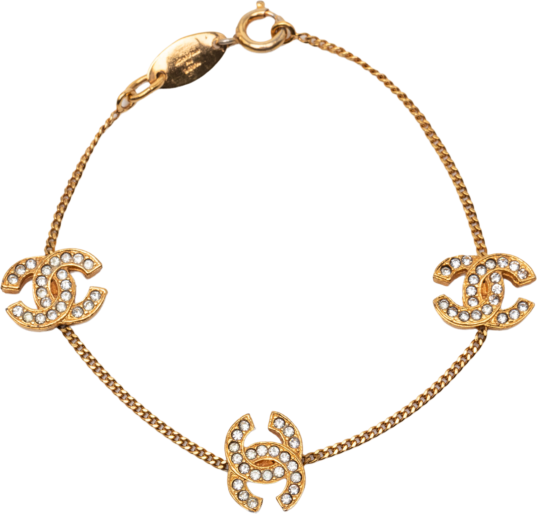 Chanel Cc Gold Plated Rhinestone Bracelet, från Luxclusif, i färgen gold.