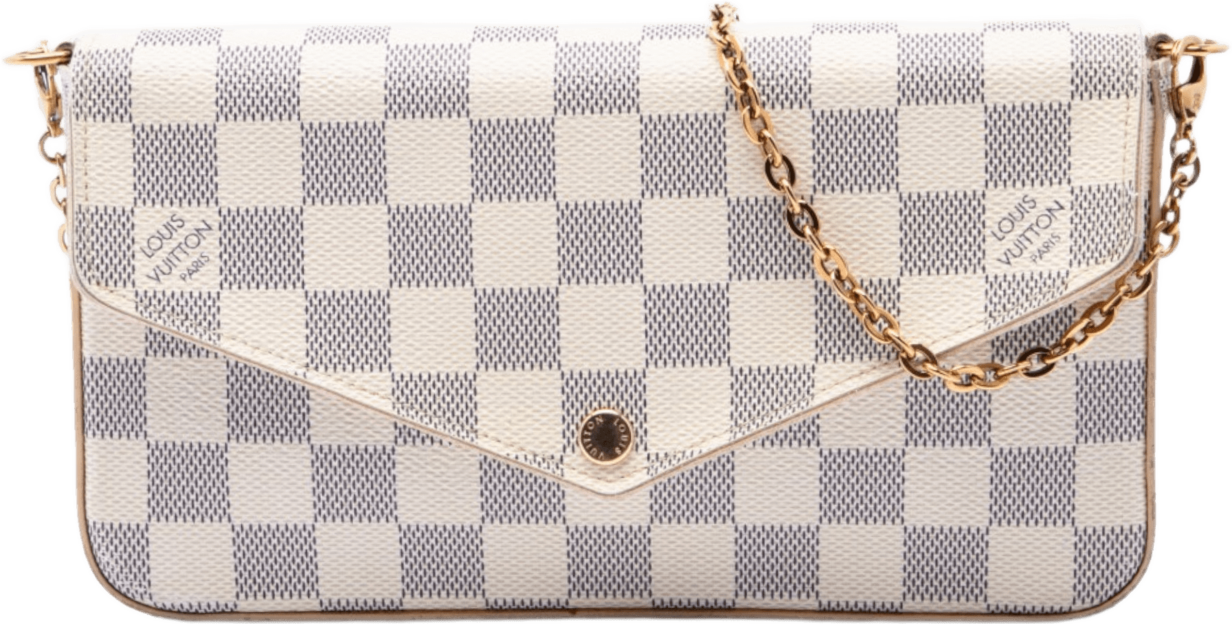 Louis Vuitton Damier Azur Pochette Felicie, från Luxclusif, i färgen vit.
