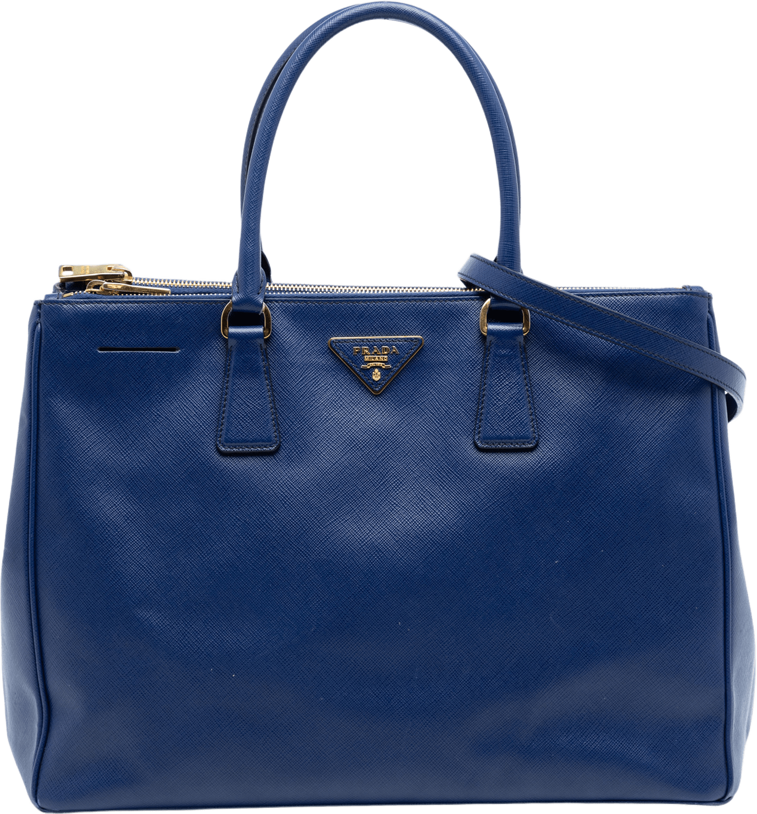 Prada Large Saffiano Lux Galleria Double Zip Tote, från Luxclusif, i färgen blue.