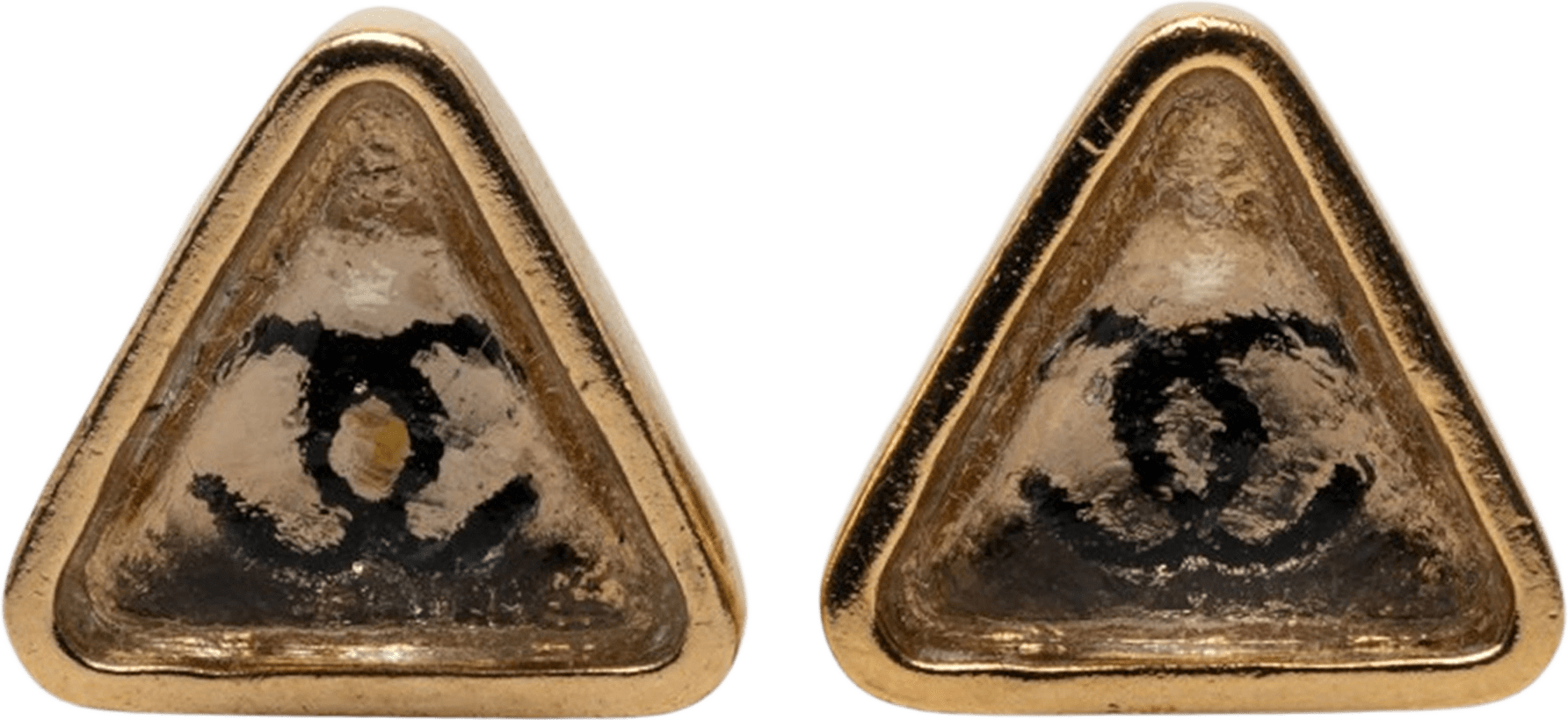 Chanel Cc Gold Plated Gripoix Triangle Push Back Earrings, från Luxclusif, i färgen gold.