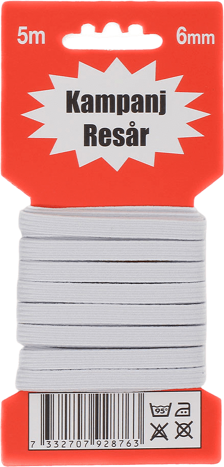 Resår 6mm, 5 meters karta, från Trend-Tex, i färgen Vit.