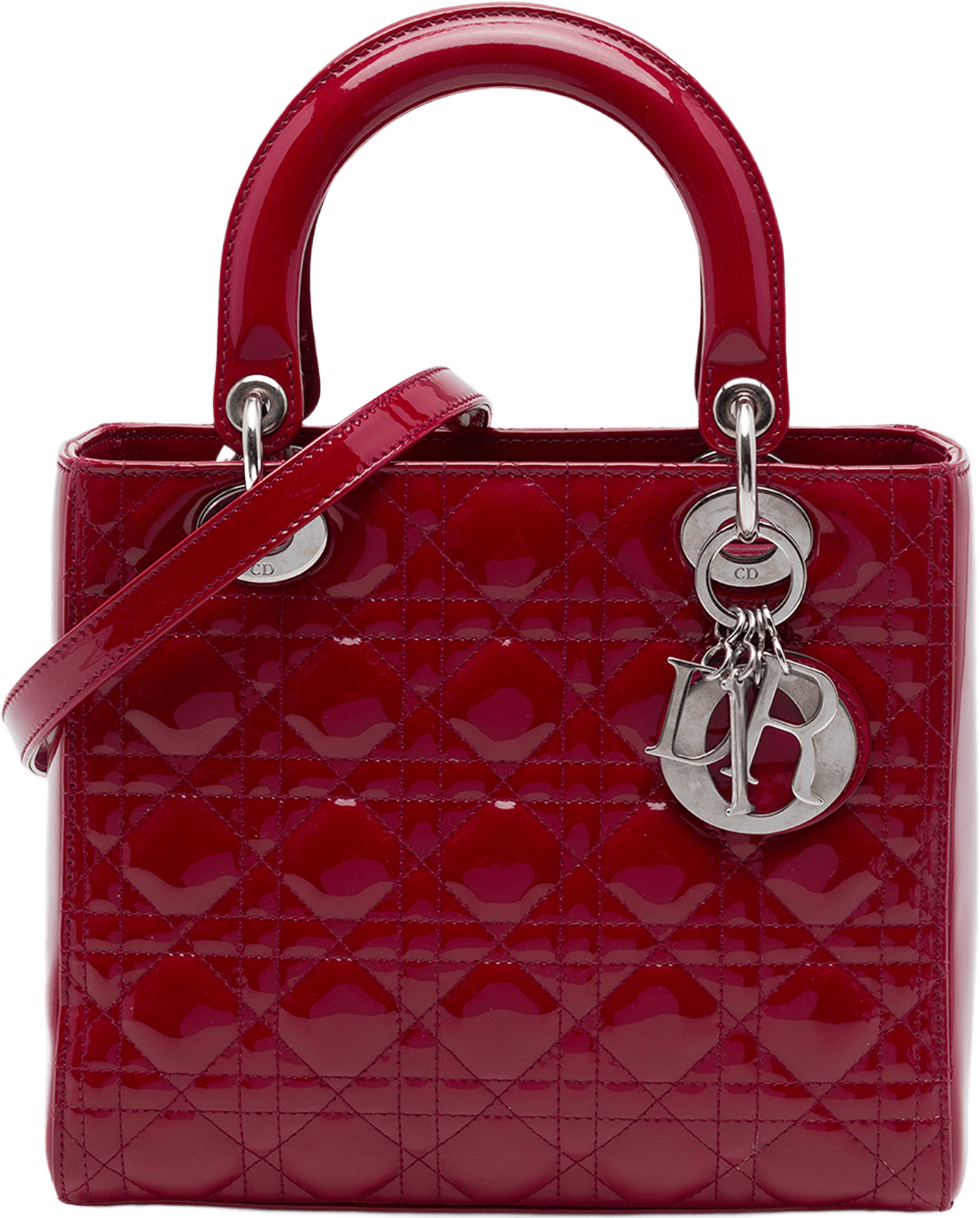 Dior Medium Patent Cannage Lady Dior, från Luxclusif, i färgen röd.