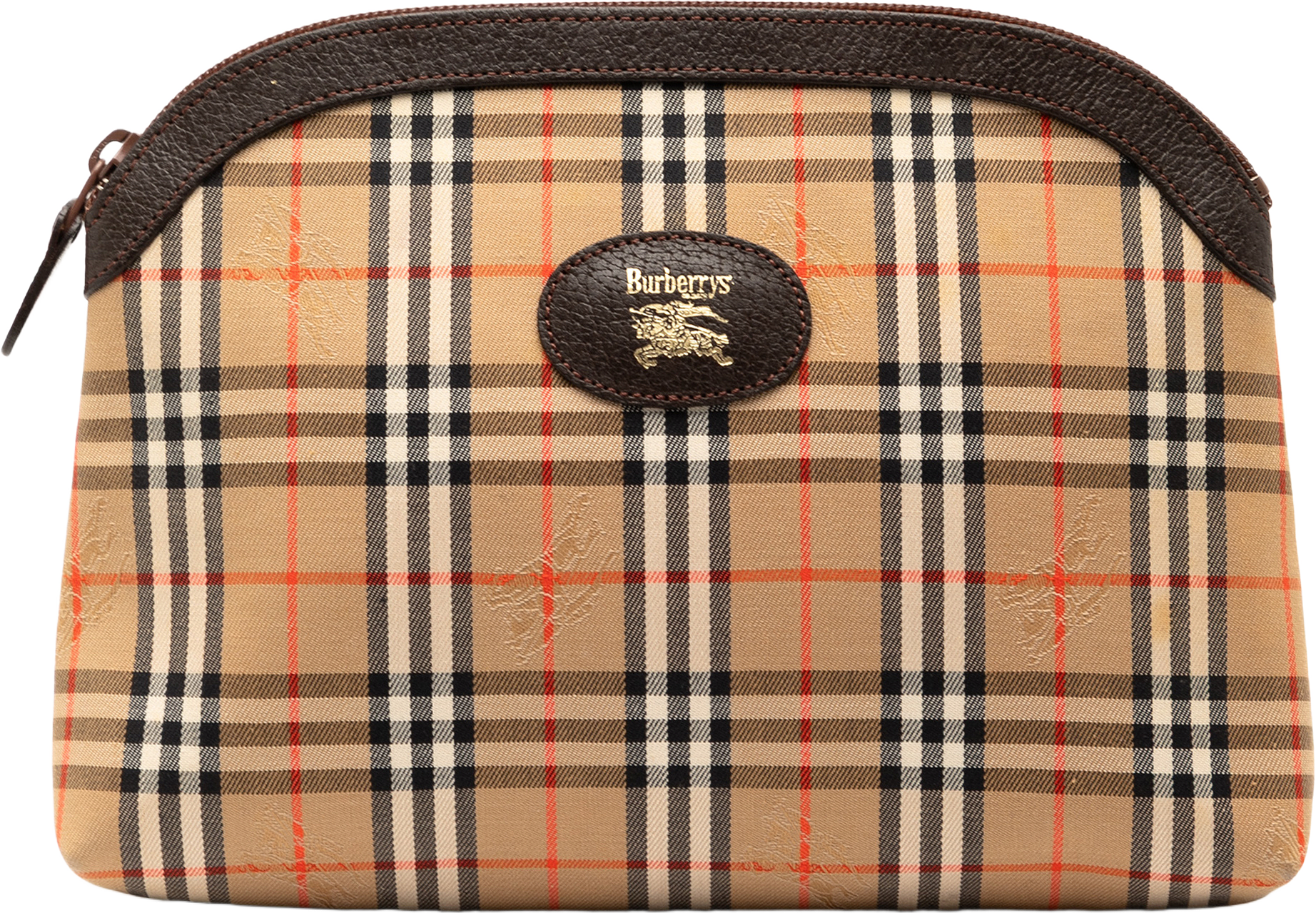 Burberry House Check Coated Canvas Pouch, från Luxclusif, i färgen beige.