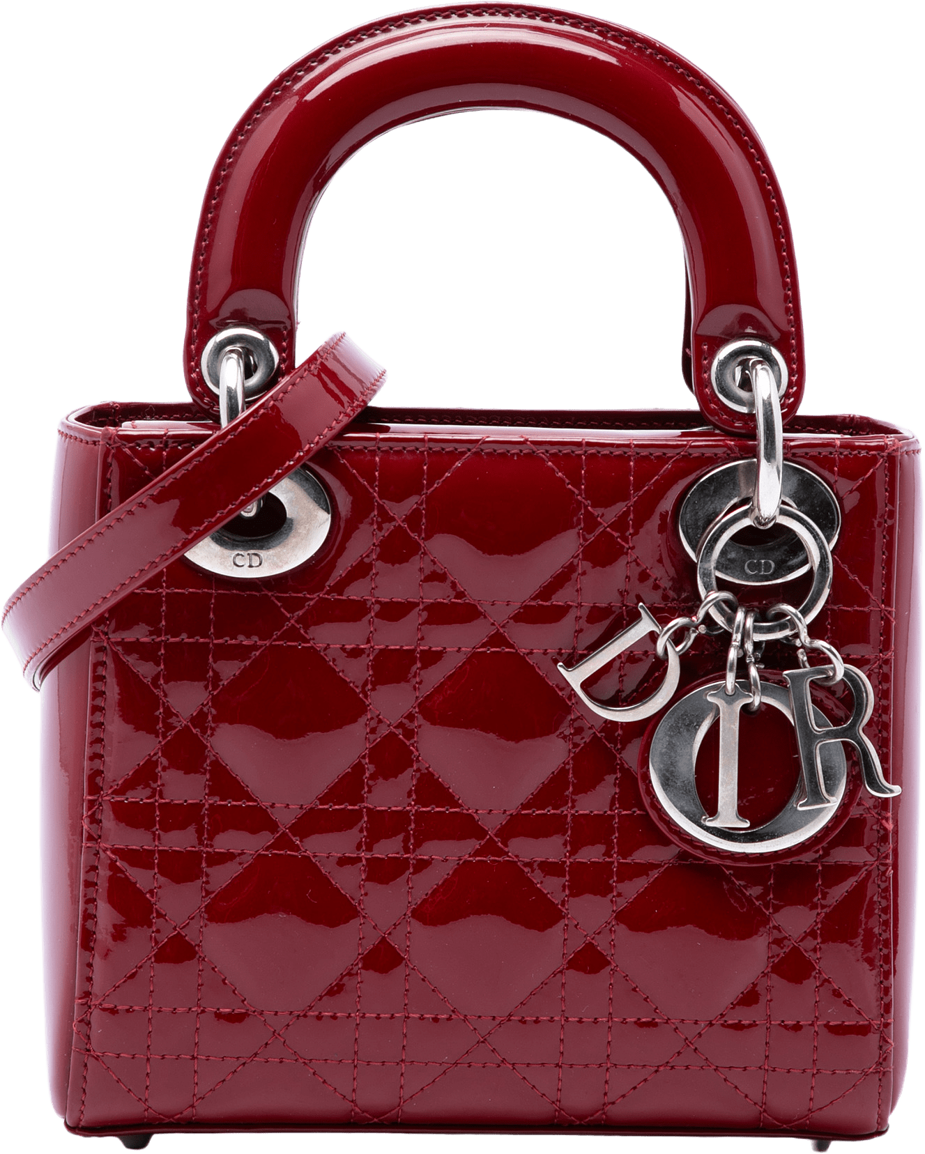 Dior Mini Patent Cannage Lady Dior, från Luxclusif, i färgen röd.