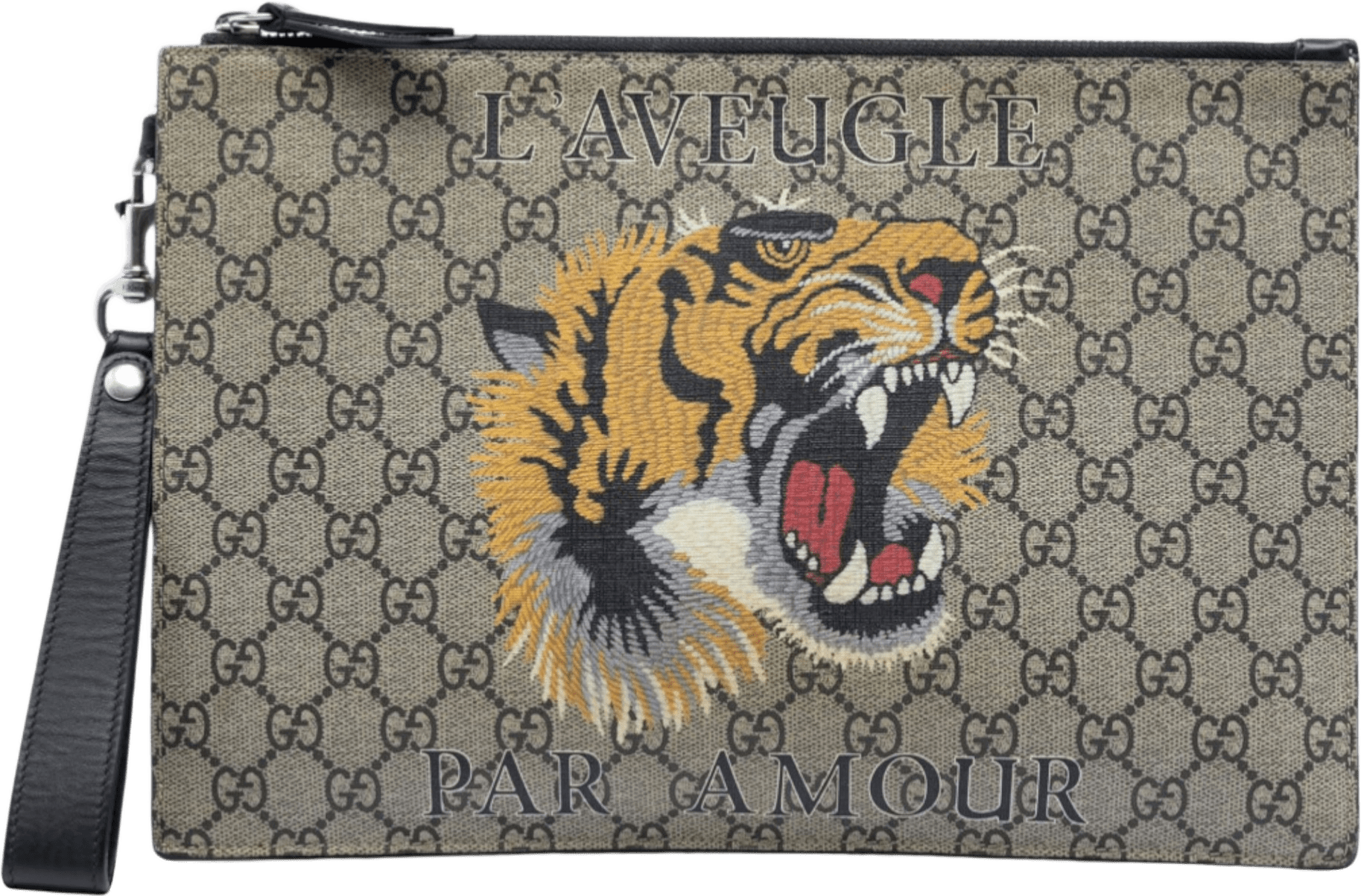 Gucci Gg Supreme Tiger Clutch, från Luxclusif, i färgen beige.
