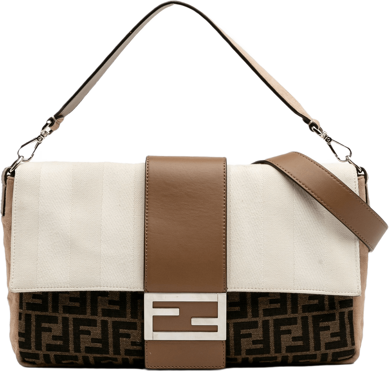 Fendi Large Zucca And Pequin Canvas Convertible Baguette Satchel, från Luxclusif, i färgen brown.