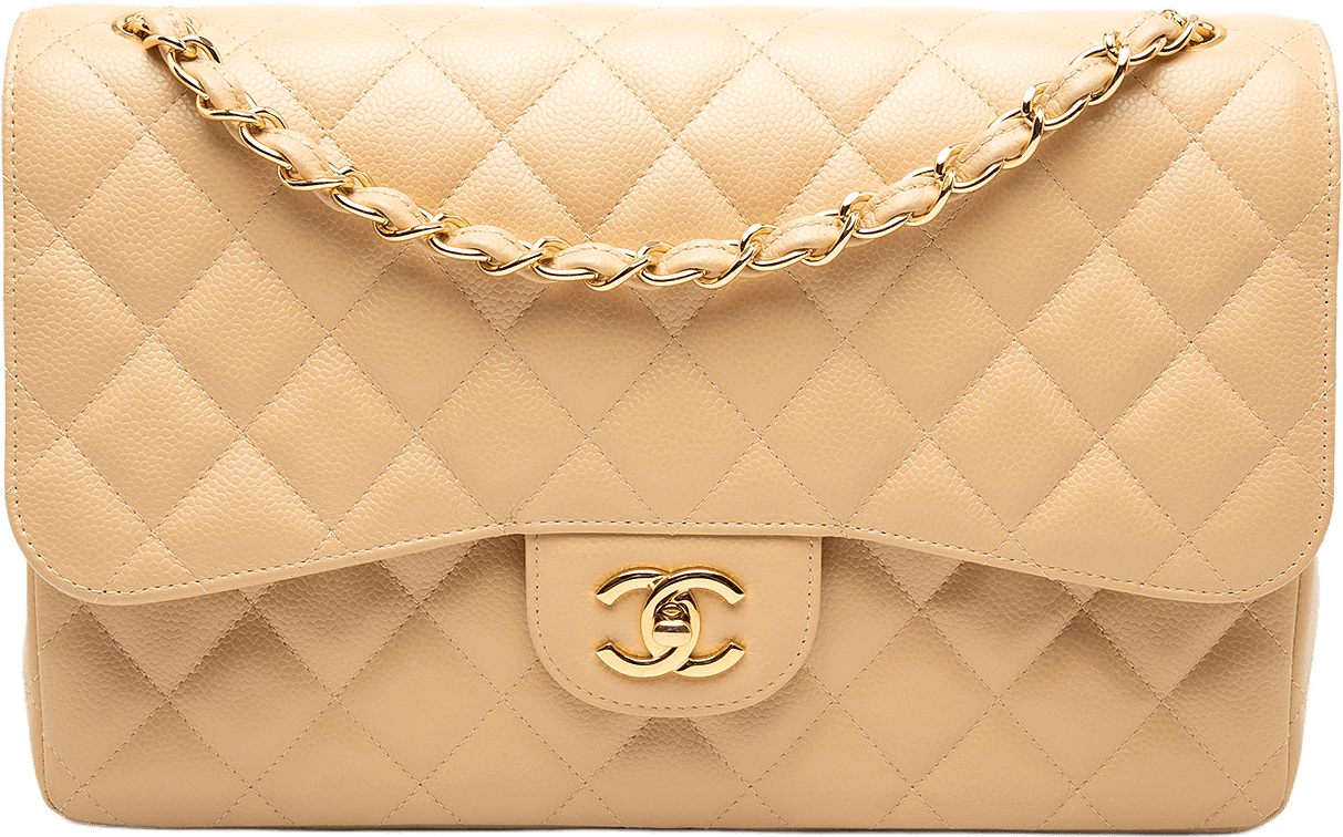 Chanel Jumbo Classic Caviar Double Flap, från Luxclusif, i färgen beige.