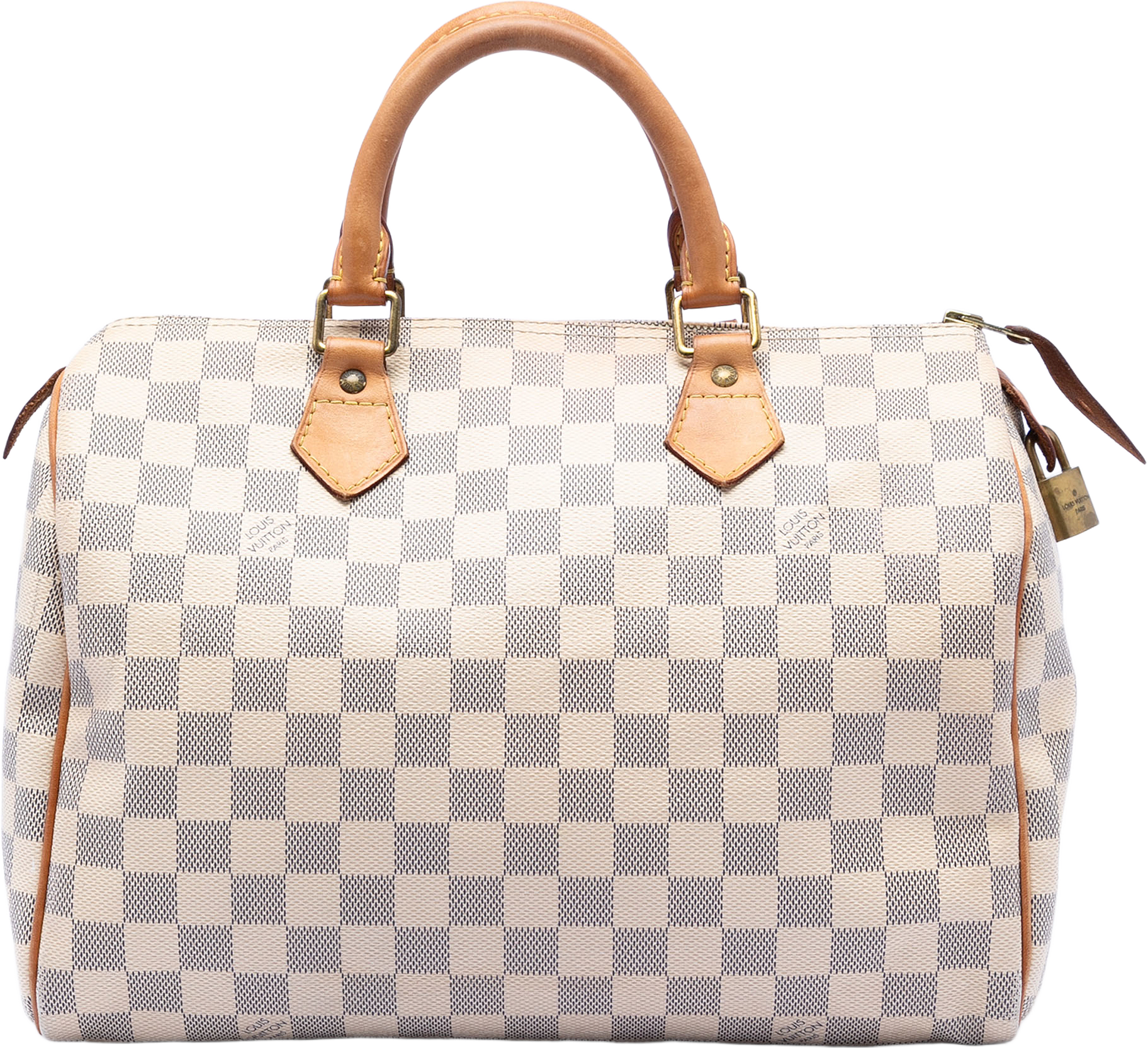 Louis Vuitton Damier Azur Speedy 30, från Luxclusif, i färgen white.