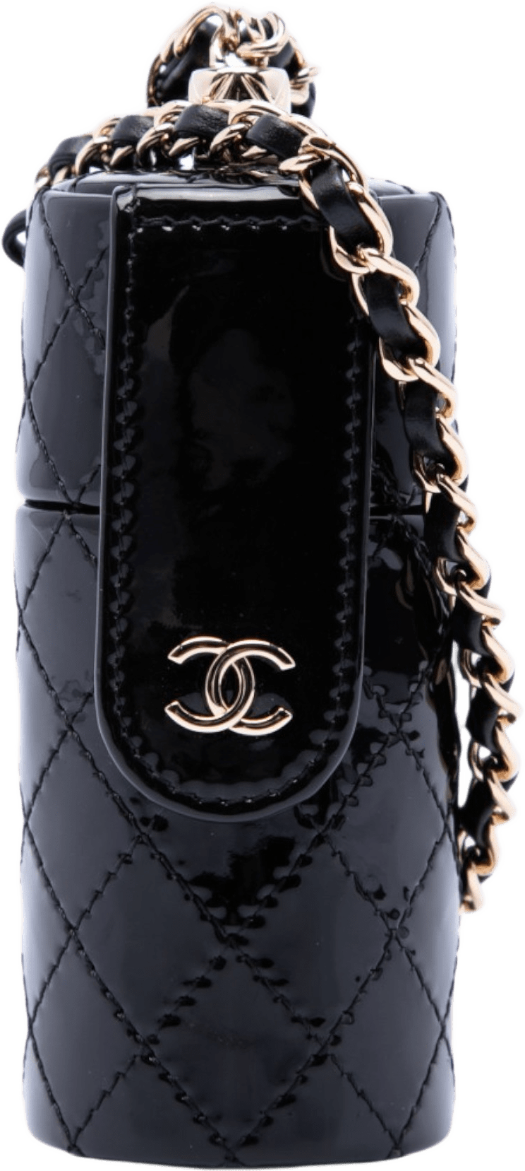 Chanel Cc Quilted Patent Lipstick Case, från Luxclusif, i färgen svart.