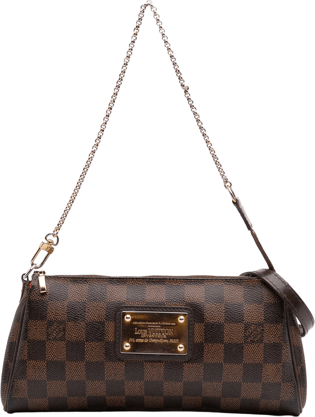 Louis Vuitton Damier Ebene Eva, från Luxclusif, i färgen brown.