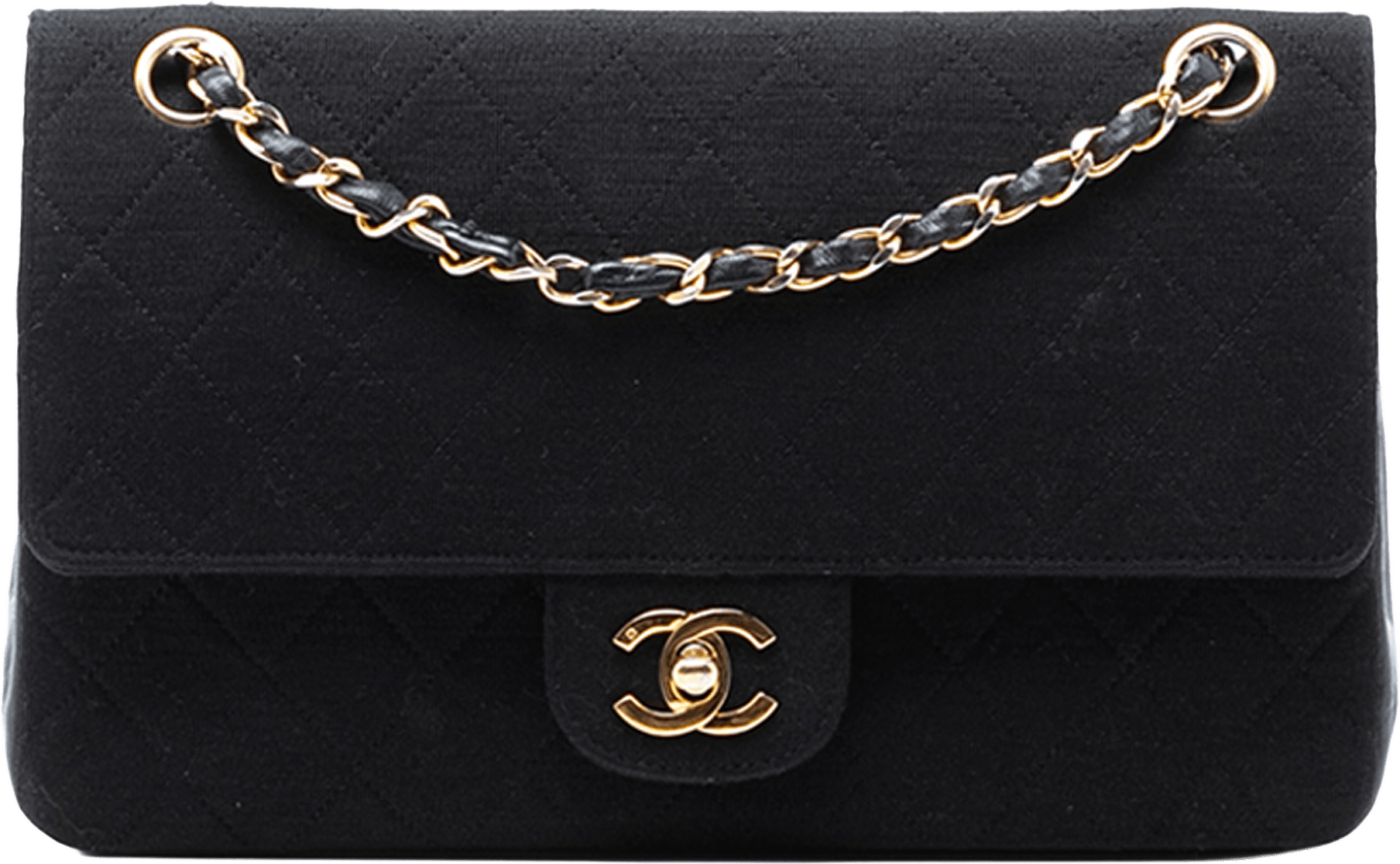 Chanel Medium Classic Jersey Double Flap, från Luxclusif, i färgen black.