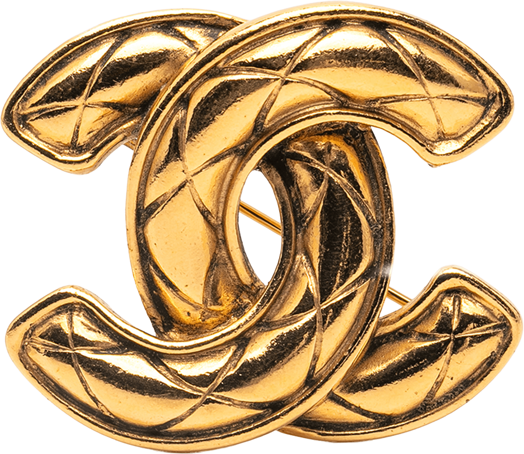 Chanel Gold Plated Cc Quilted Brooch, från Luxclusif, i färgen gold.