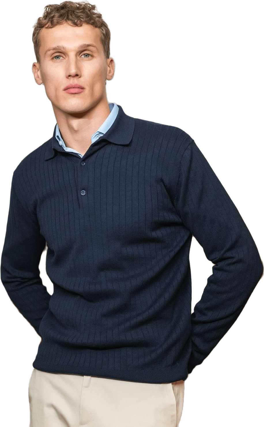 Cotton Rib Knitted Ls Polo Sweater (filippo)