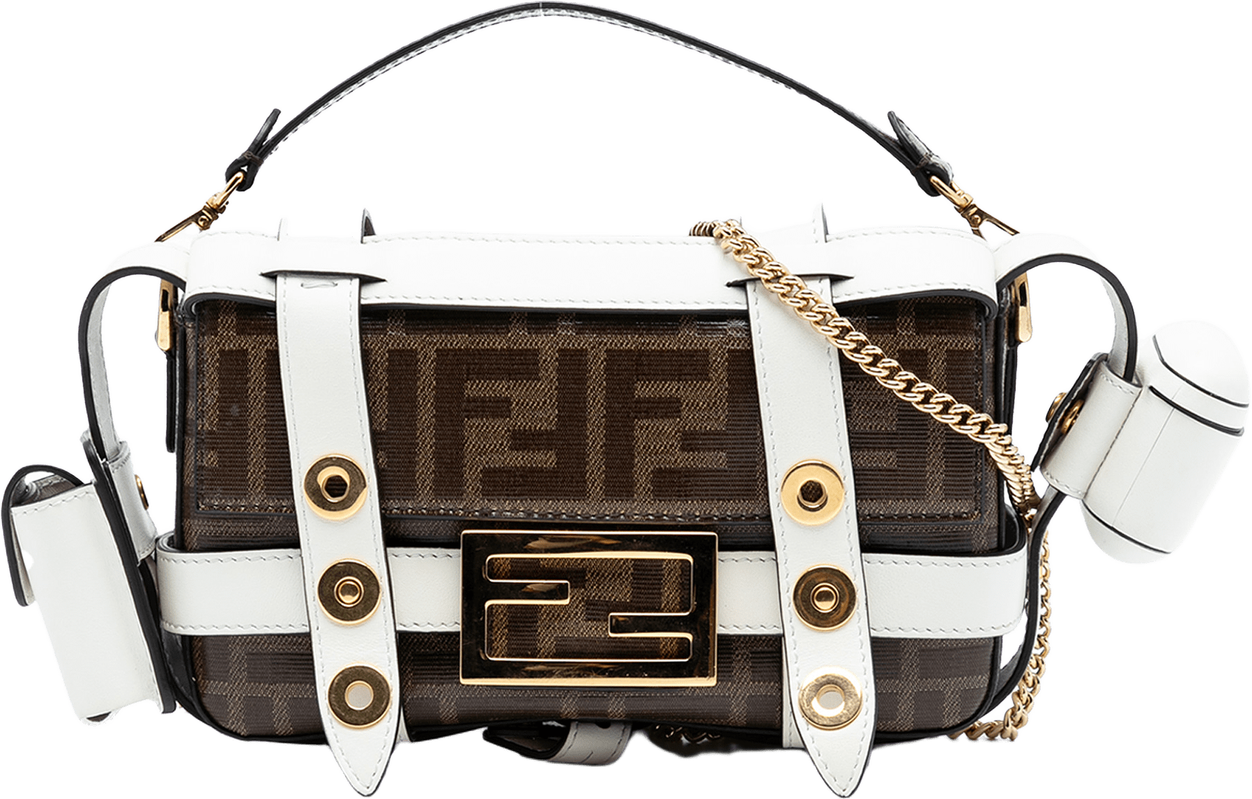 Fendi Mini Zucca Glazed Fabric Cage Baguette Satchel, från Luxclusif, i färgen brown.