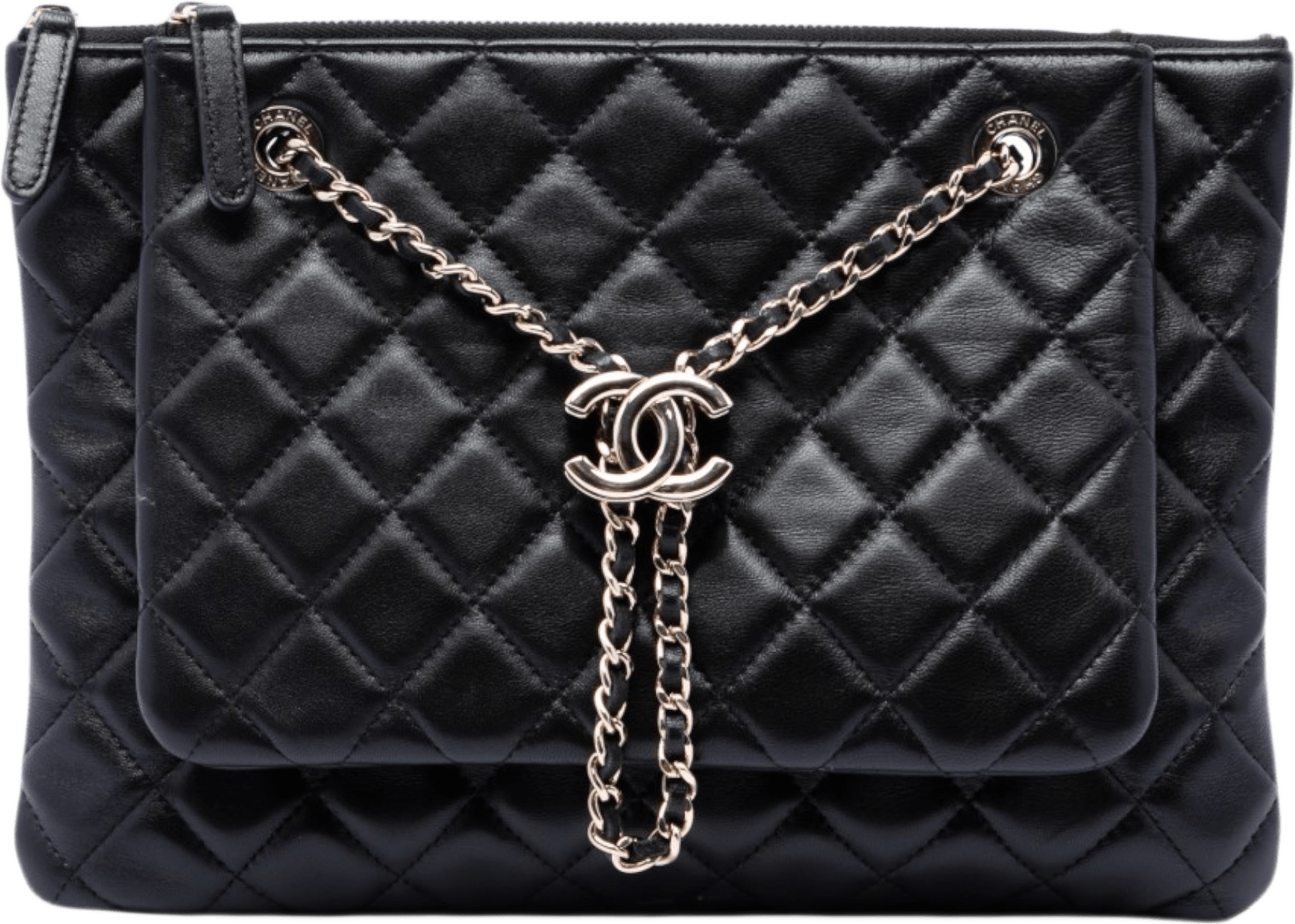 Chanel Cc Quilted Lambskin Double Zip Crossbody, från Luxclusif, i färgen svart.