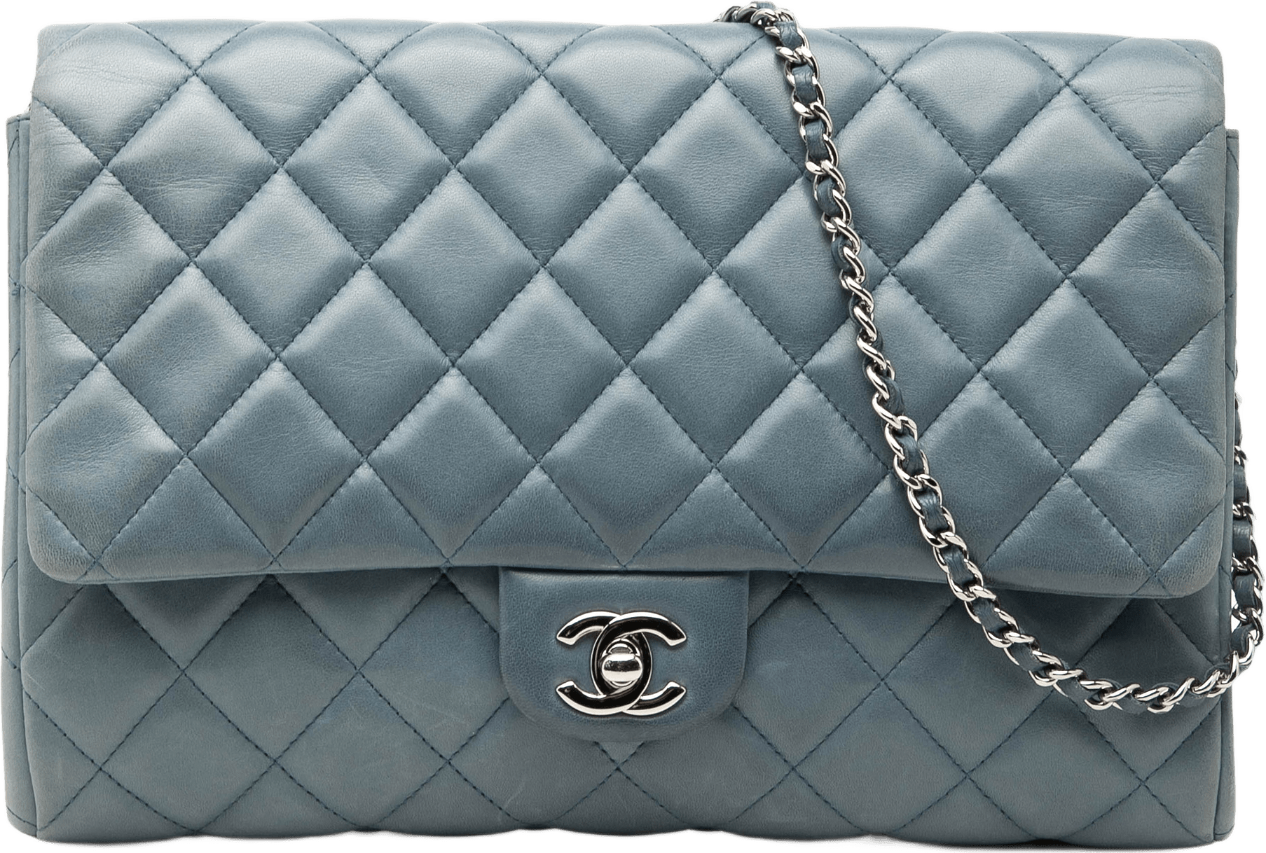 Chanel Cc Quilted Lambskin Flap Clutch With Chain, från Luxclusif, i färgen denim.