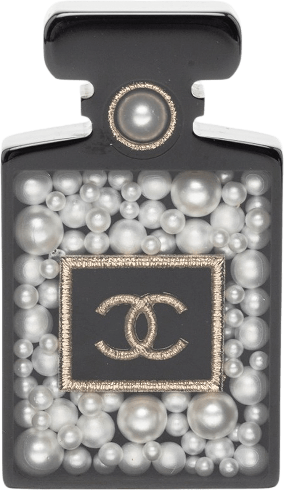 Chanel Cc Resin And Faux Pearl Perfume Bottle Pin Brooch, från Luxclusif, i färgen black.