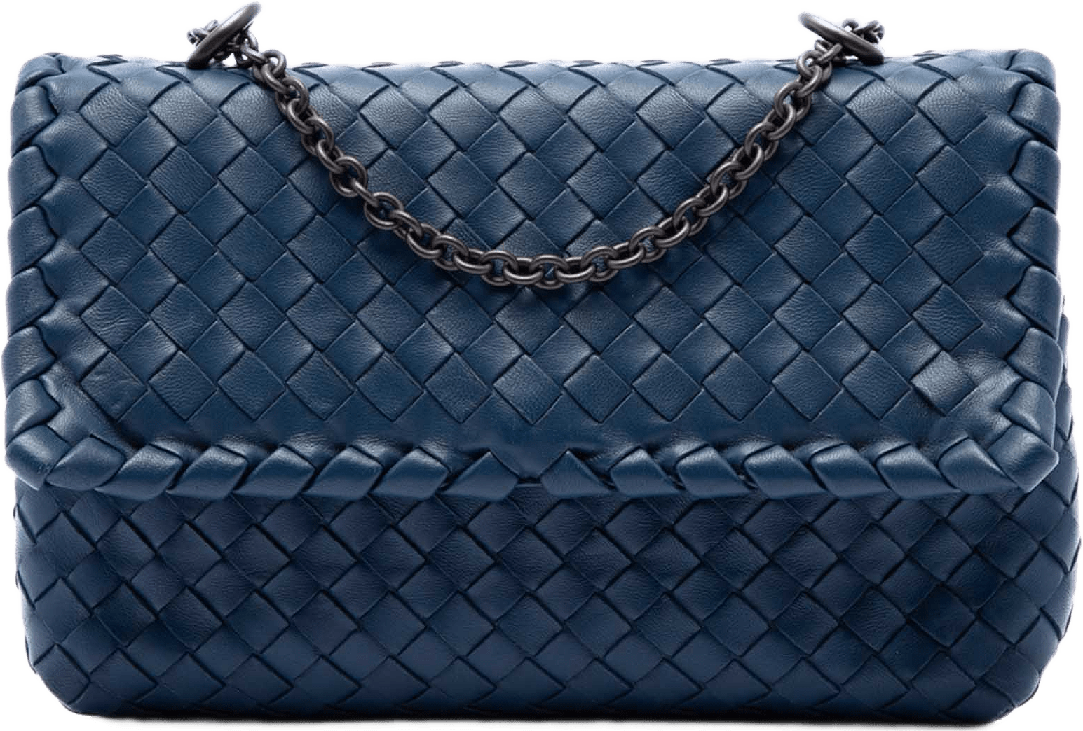 Bottega Veneta Baby Nappa Intrecciato Olimpia Crossbody, från Luxclusif, i färgen blå.
