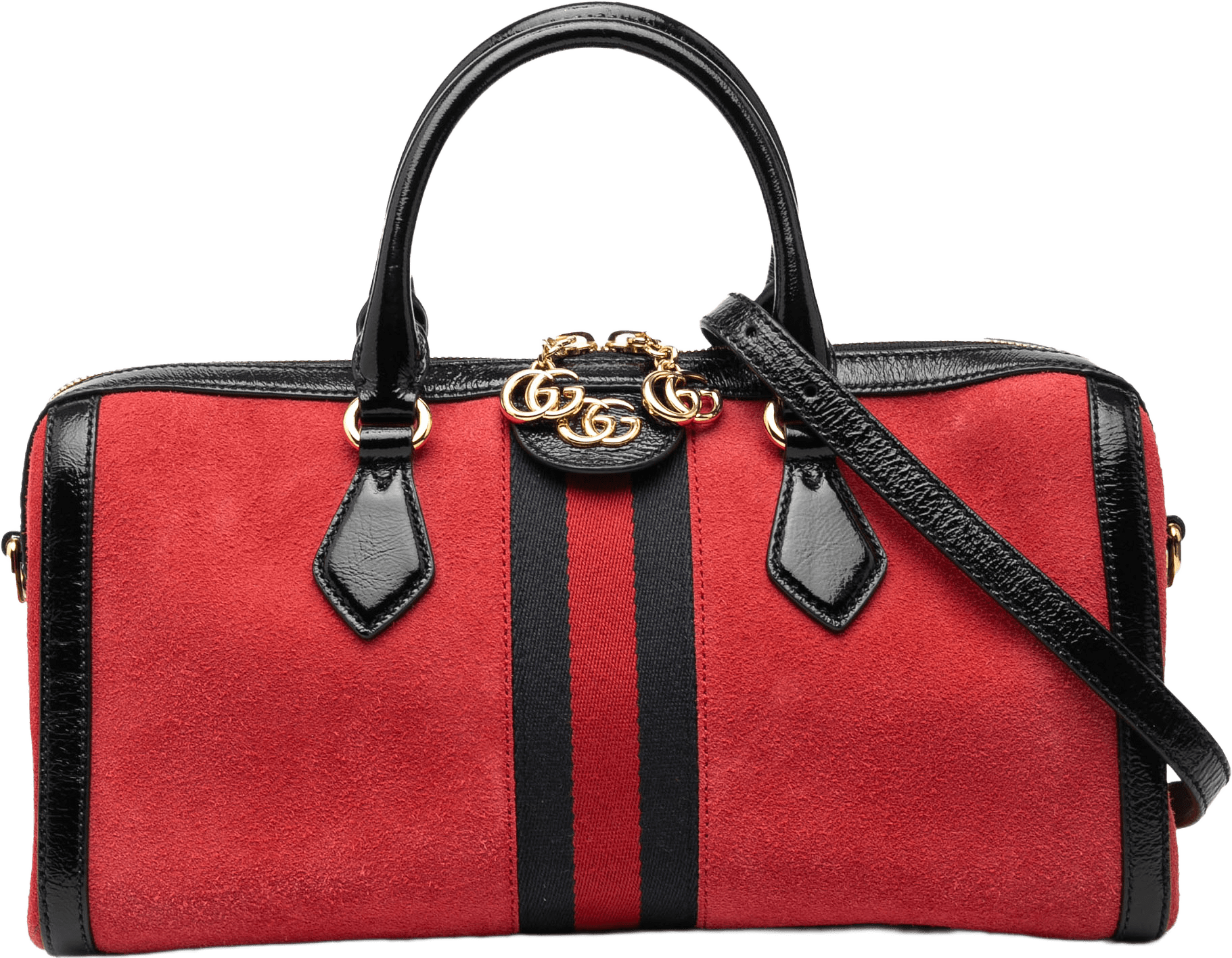 Gucci Medium Suede Web Ophidia Top Handle Bag, från Luxclusif, i färgen red.