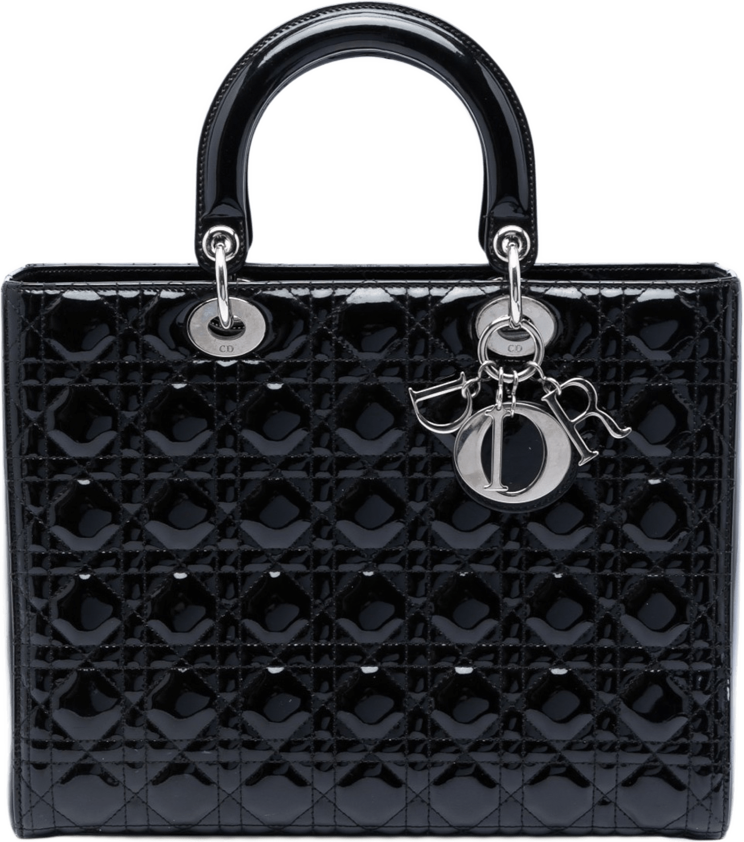 Dior Large Patent Cannage Lady Dior, från Luxclusif, i färgen black.