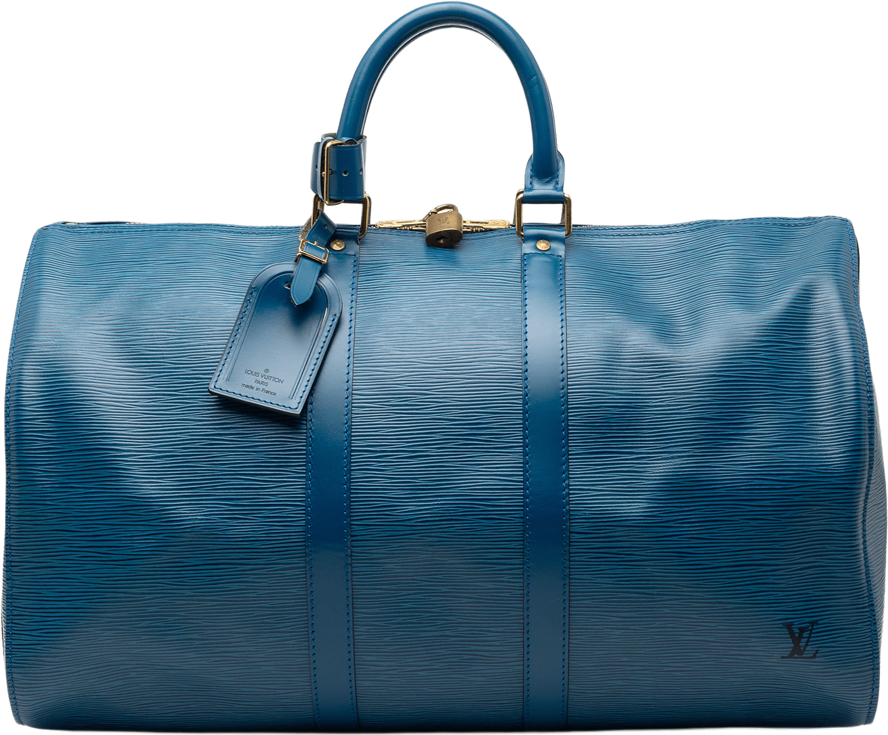 Louis Vuitton Epi Keepall 45, från Luxclusif, i färgen blue.