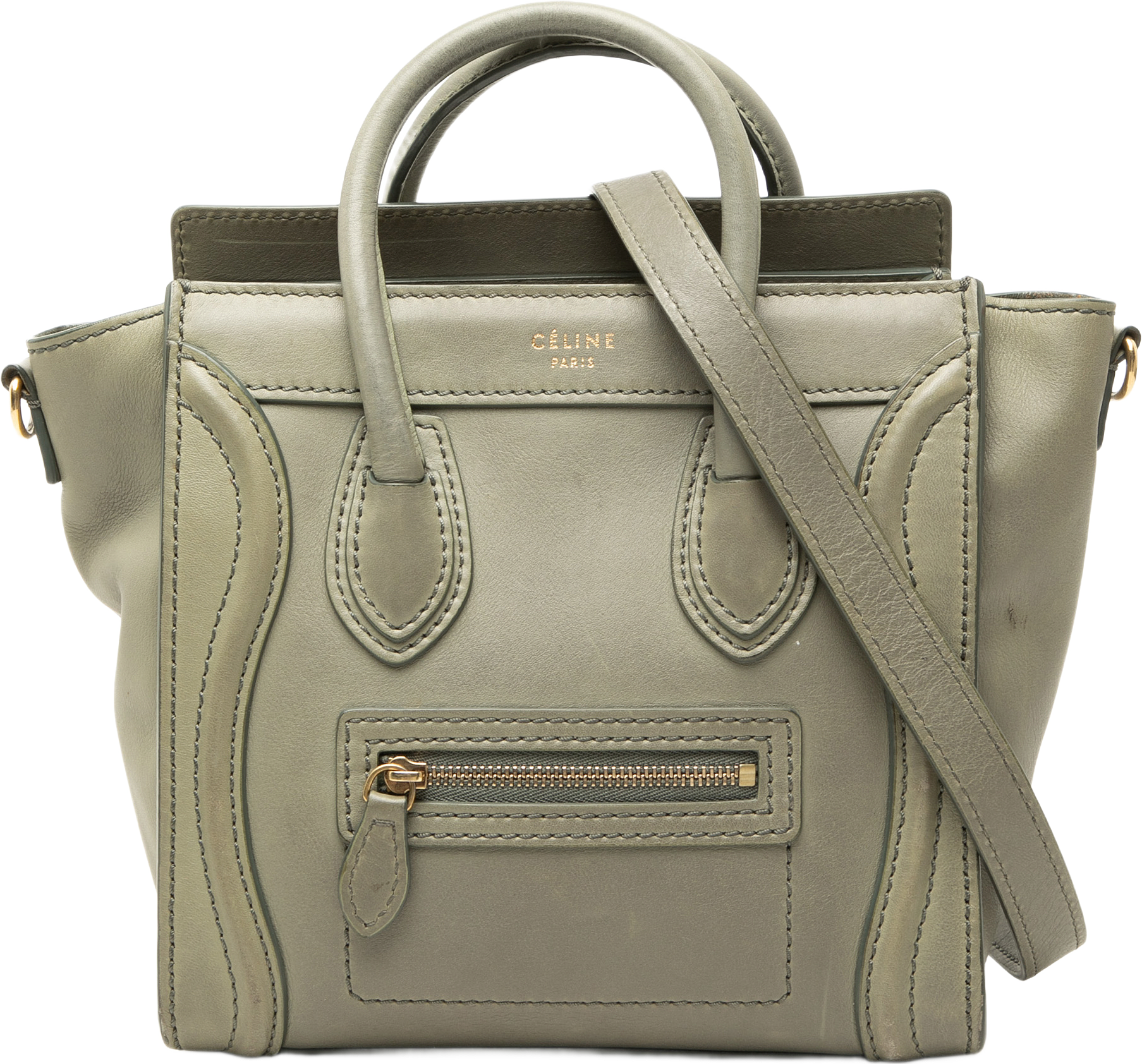 Celine Nano Leather Luggage Tote, från Luxclusif, i färgen grön.