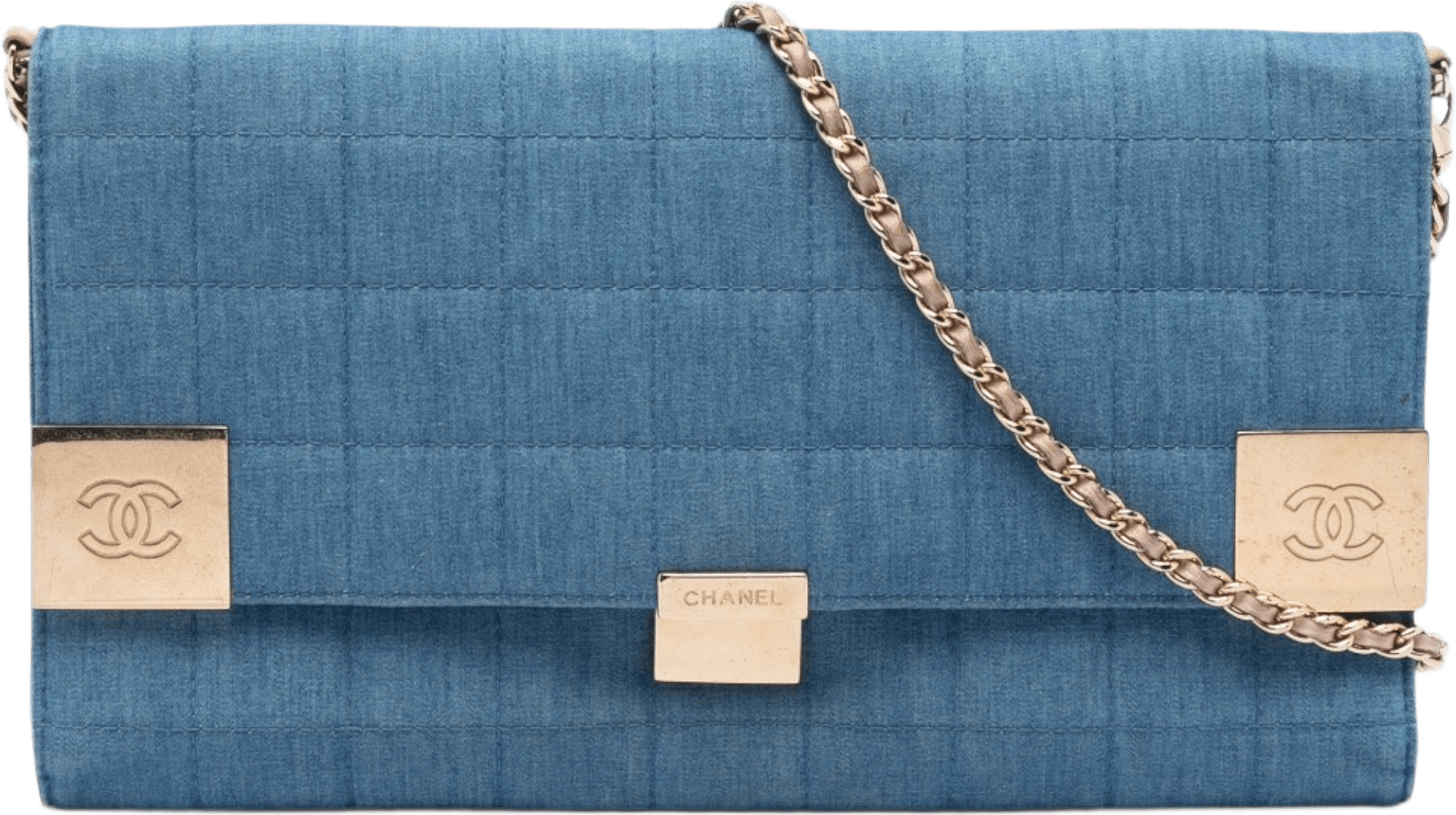 Chanel Cc Chocolate Bar Denim Flap, från Luxclusif, i färgen denim.