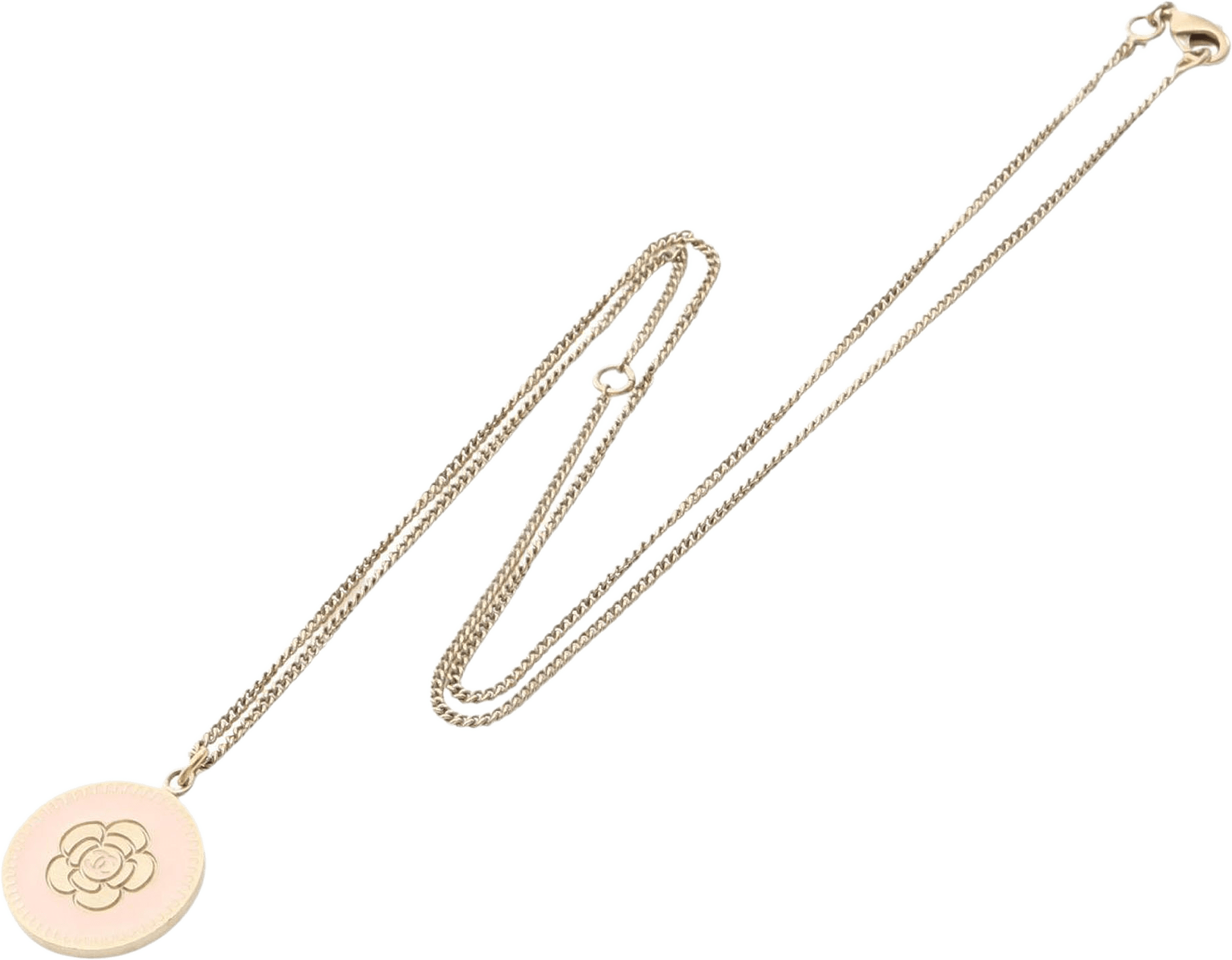 Chanel Cc Gold Plated And Enamel Camellia Round Pendant Necklace, från Luxclusif, i färgen guld.
