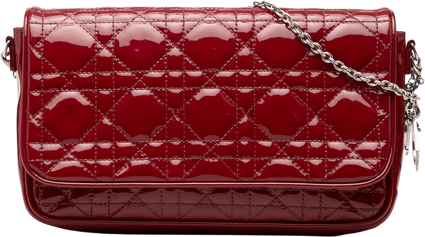Dior Patent Cannage Lady Dior Wallet On Chain, från Luxclusif, i färgen red.
