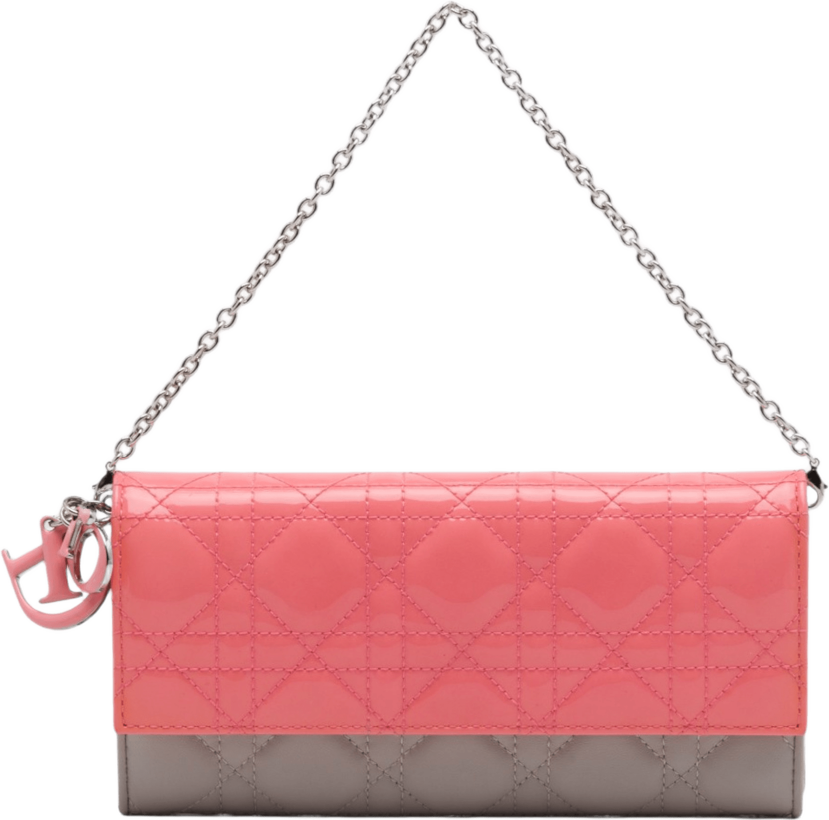 Dior Bicolor Lambskin And Patent Cannage Lady Dior Wallet On Chain, från Luxclusif, i färgen grå.