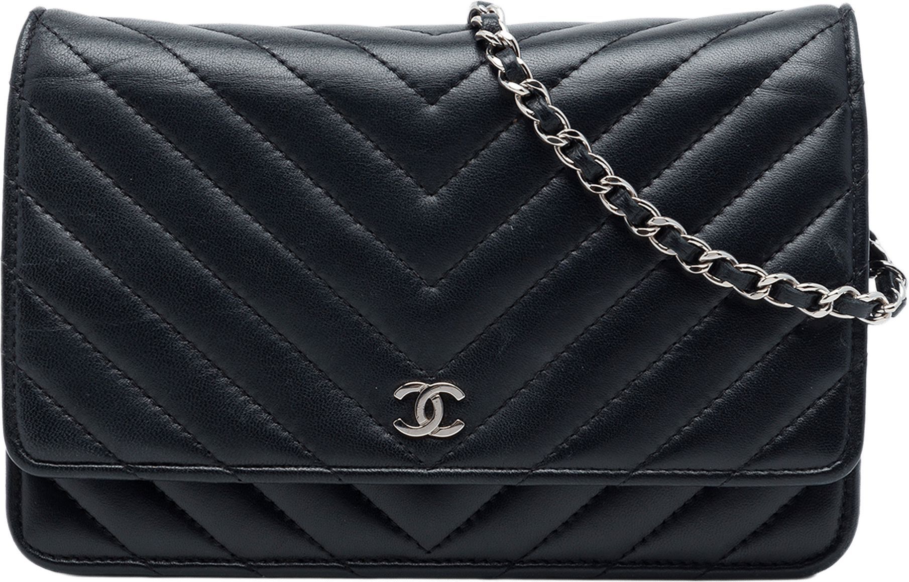 Chanel Cc Chevron Lambskin Wallet On Chain, från Luxclusif, i färgen svart.