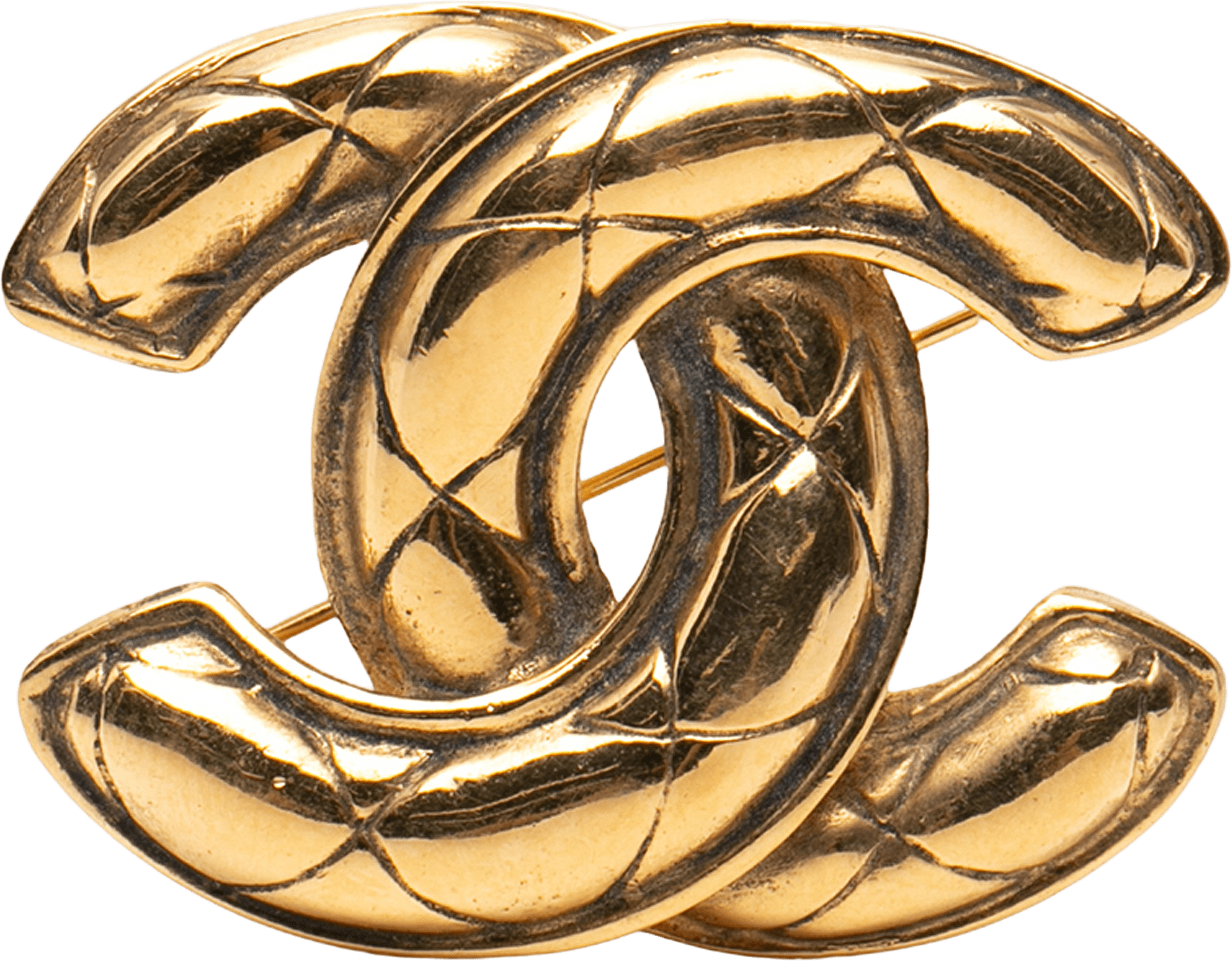 Chanel Gold Plated Cc Quilted Brooch, från Luxclusif, i färgen gold.