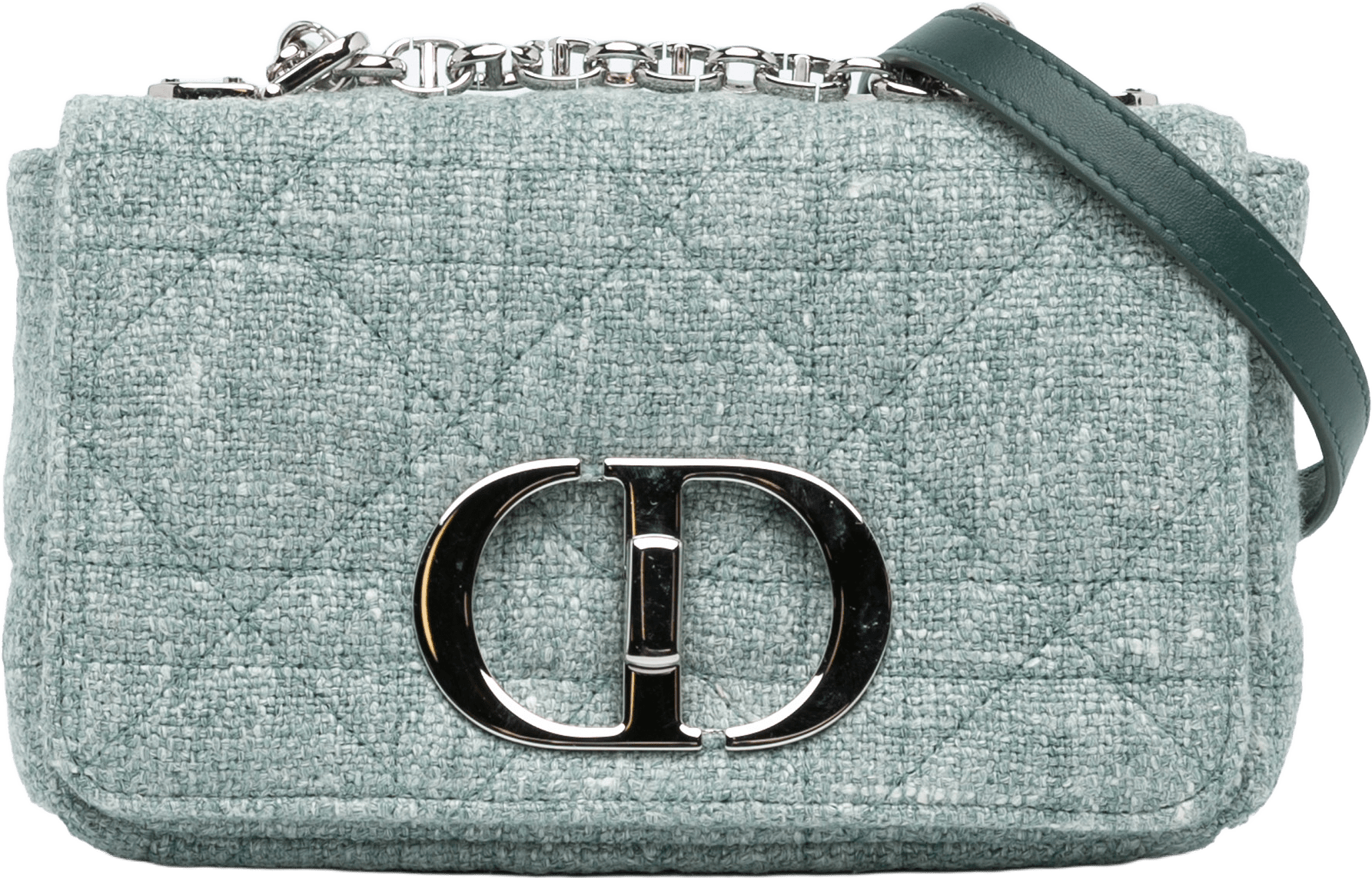 Dior Small Tweed Macrocannage Caro Bag, från Luxclusif, i färgen light green.