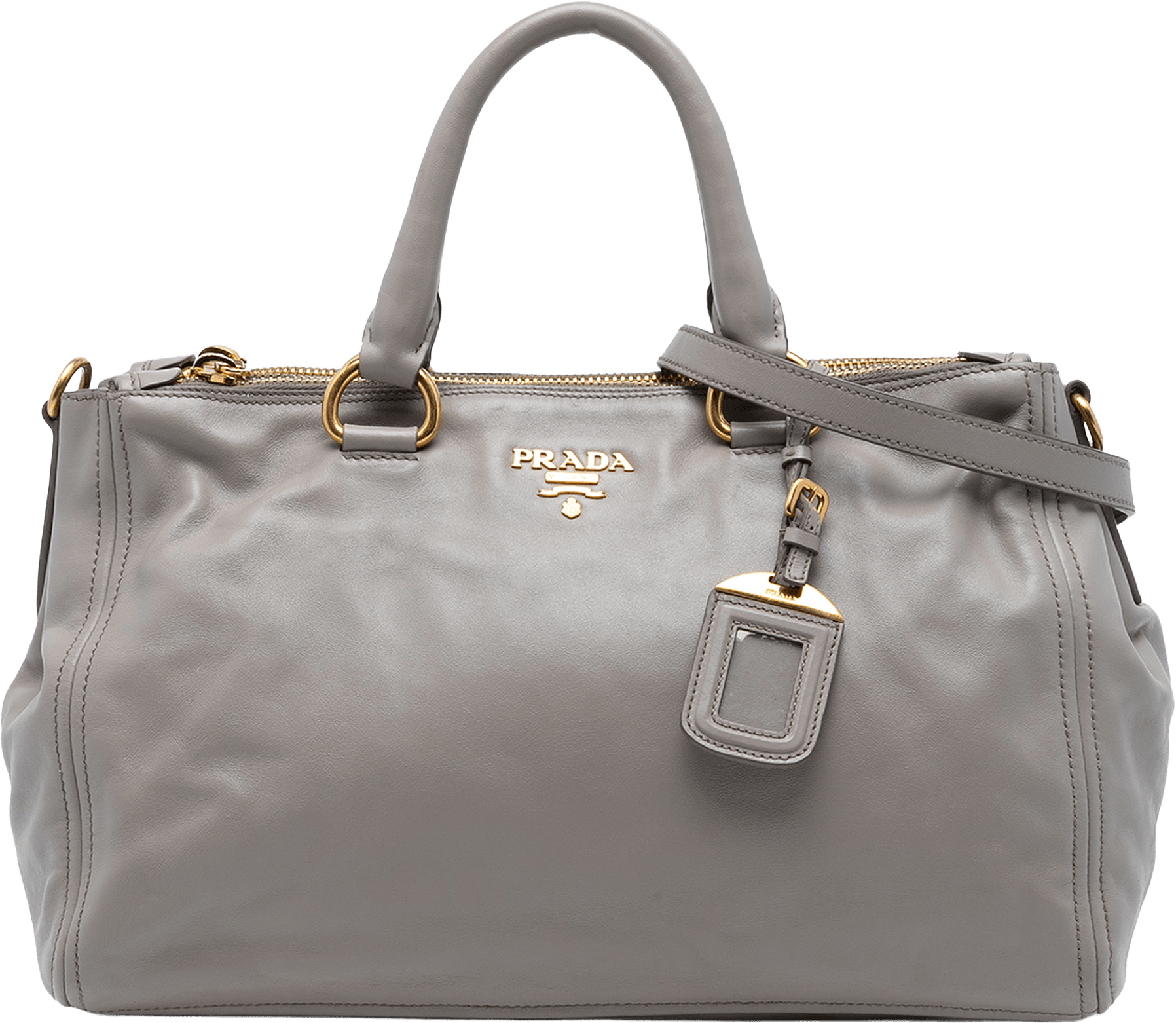 Prada Small Soft Calf Double Zip Satchel, från Luxclusif, i färgen light gray.