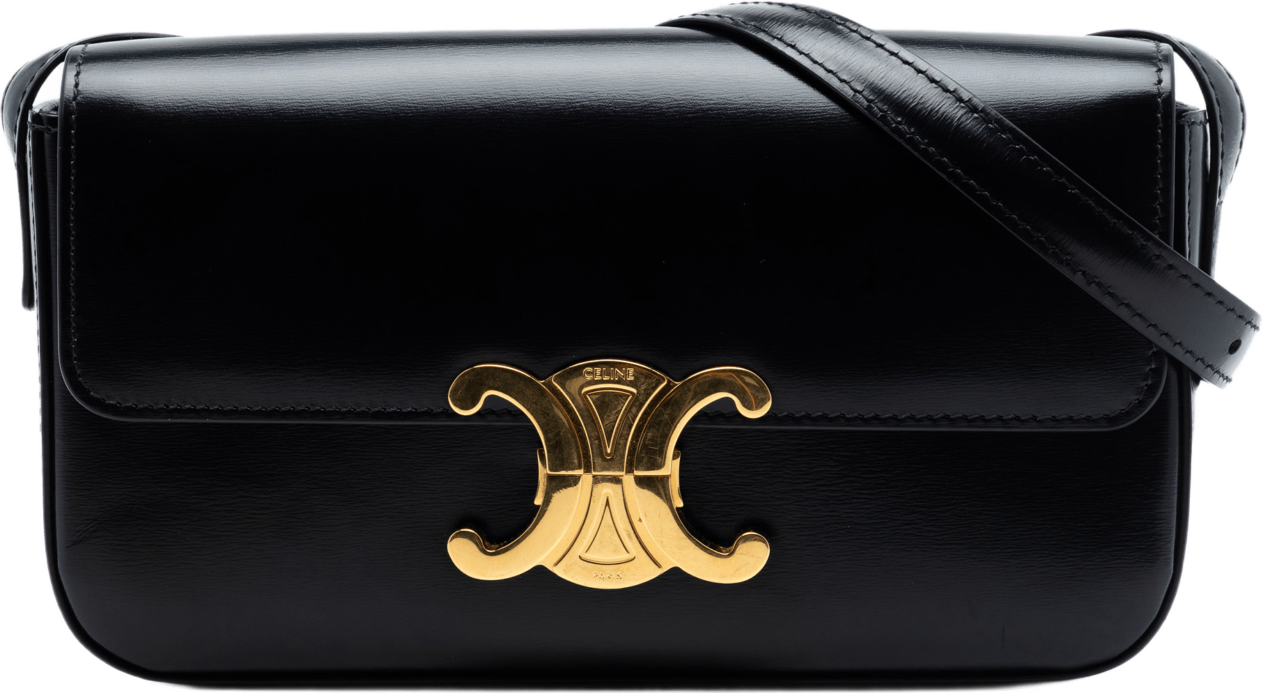 Celine Shiny Calfskin Triomphe Claude Shoulder Bag, från Luxclusif, i färgen black.