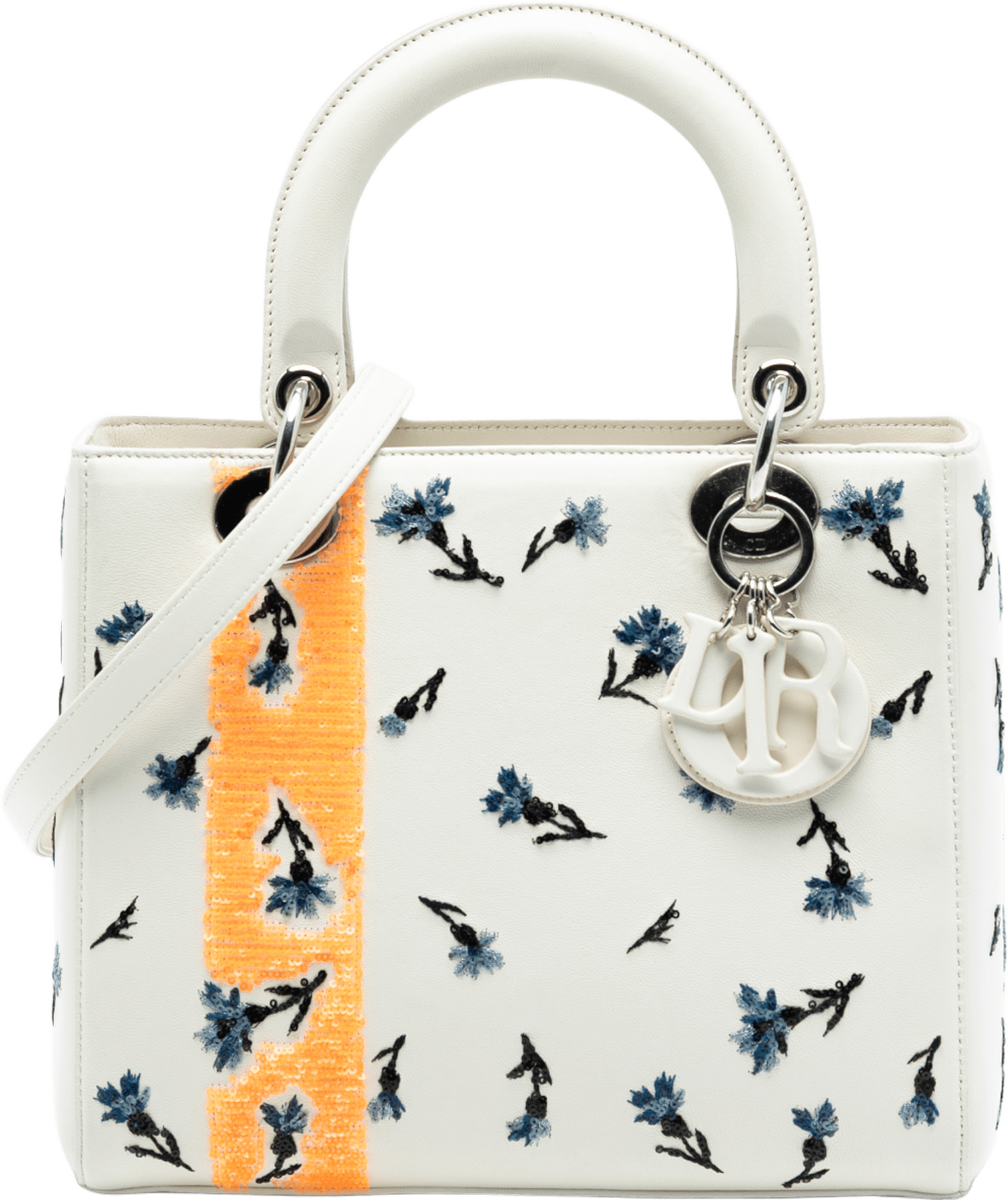 Dior Medium Lambskin Floral Sequin Lady Dior, från Luxclusif, i färgen white.