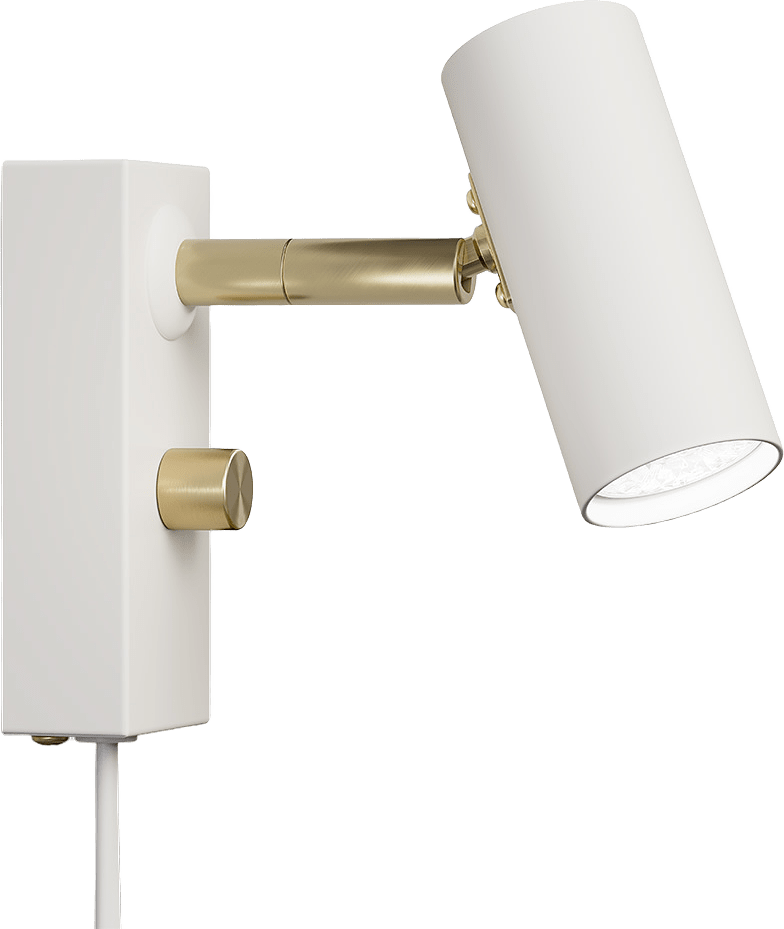 Vägglampa Cato, från Belid, i färgen mattvit/blank mässing.
