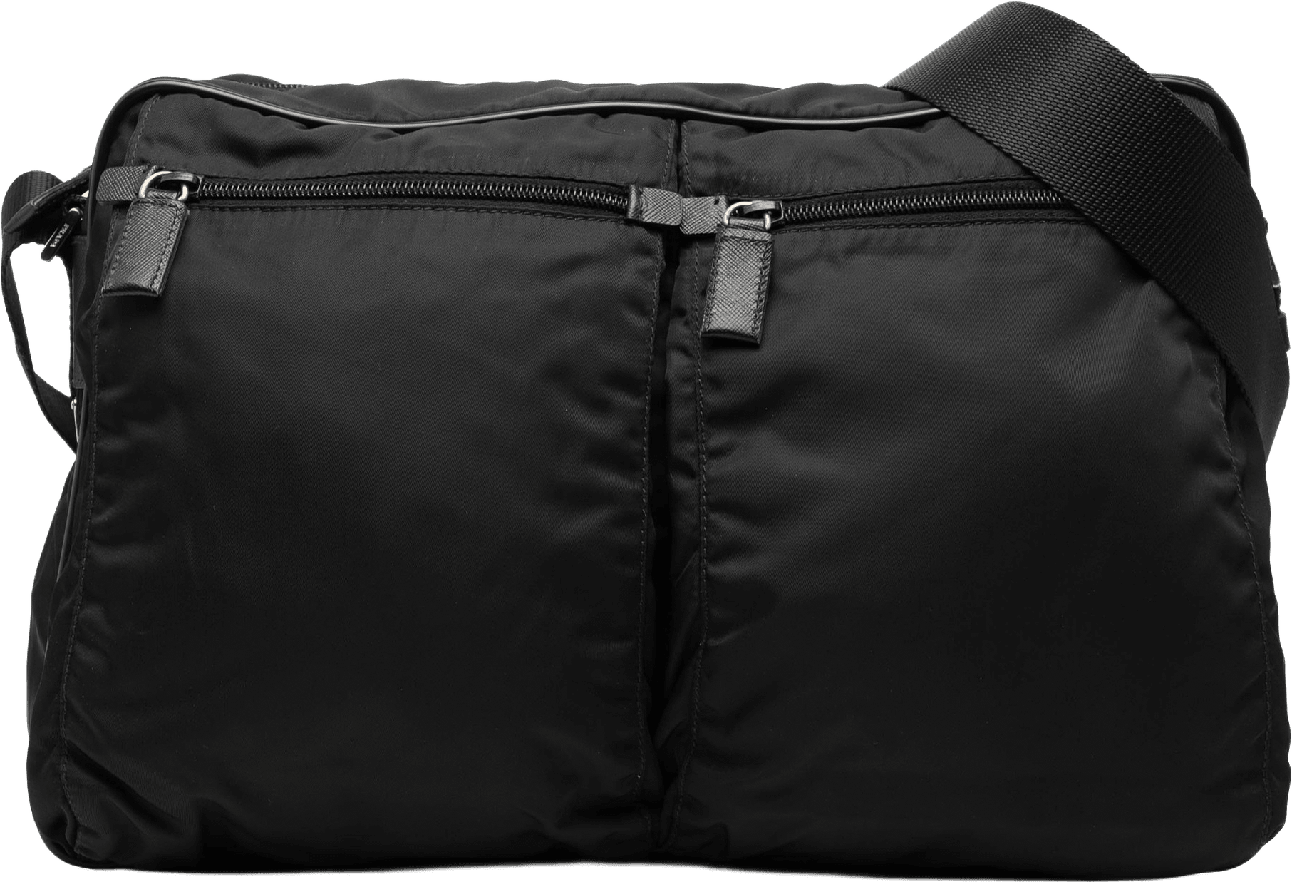 Prada Saffiano Trimmed Tessuto Double Zip Crossbody, från Luxclusif, i färgen black.