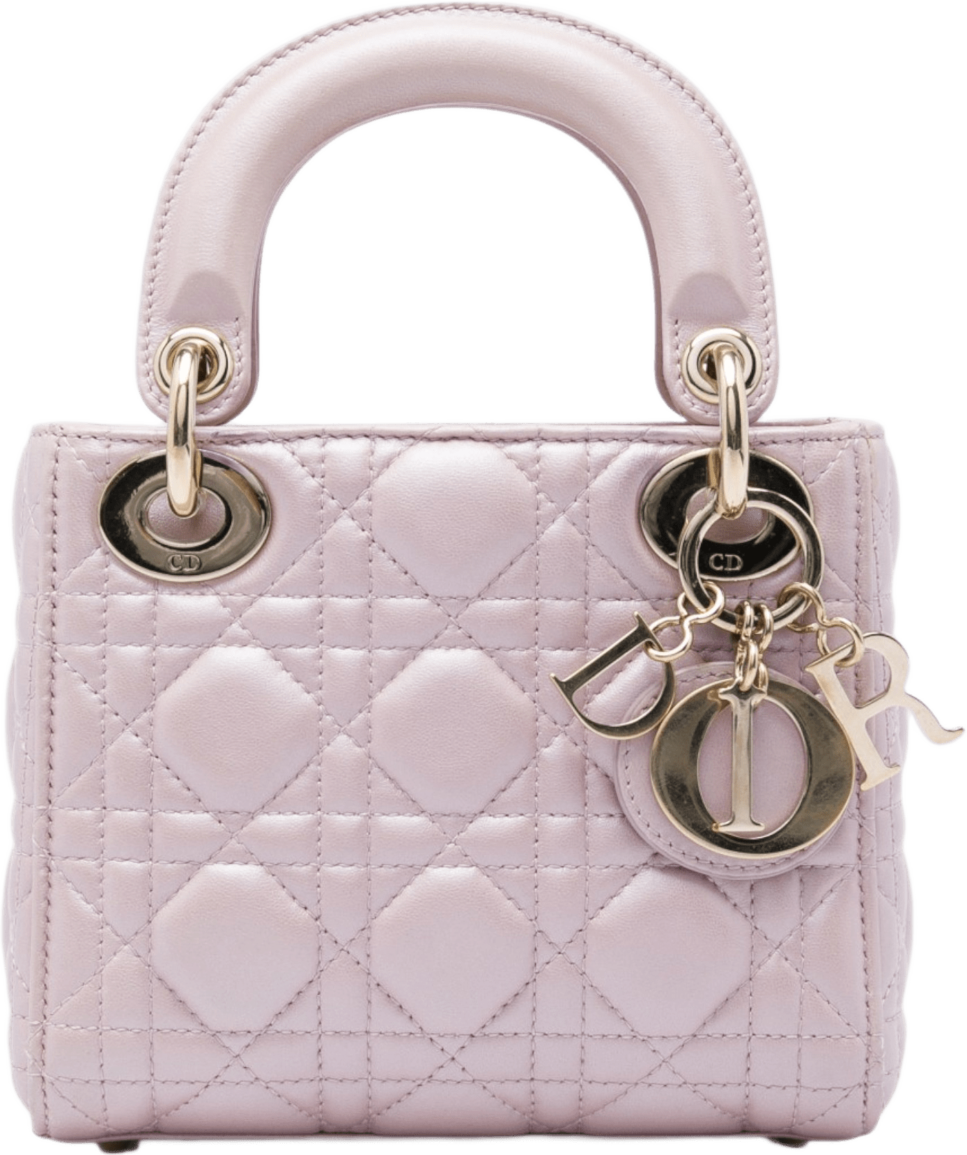Dior Mini Iridescent Lambskin Cannage Lady Dior, från Luxclusif, i färgen rosa.