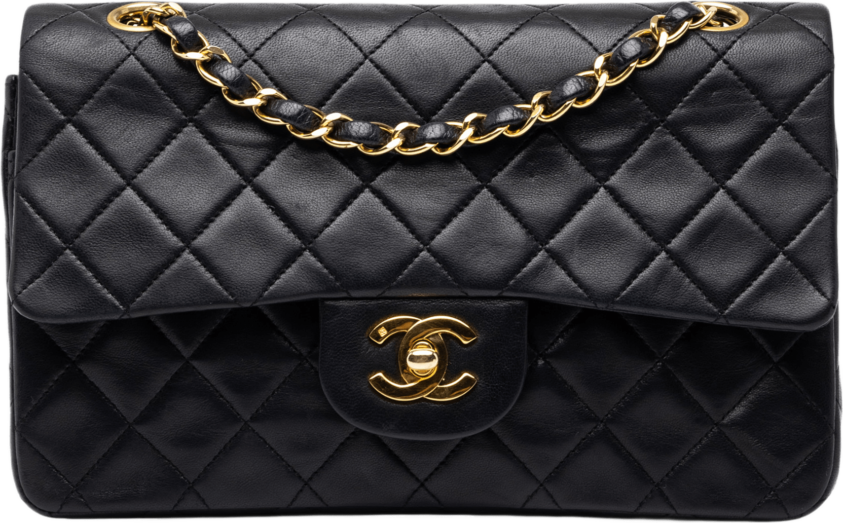 Chanel Small Classic Lambskin Double Flap, från Luxclusif, i färgen svart.