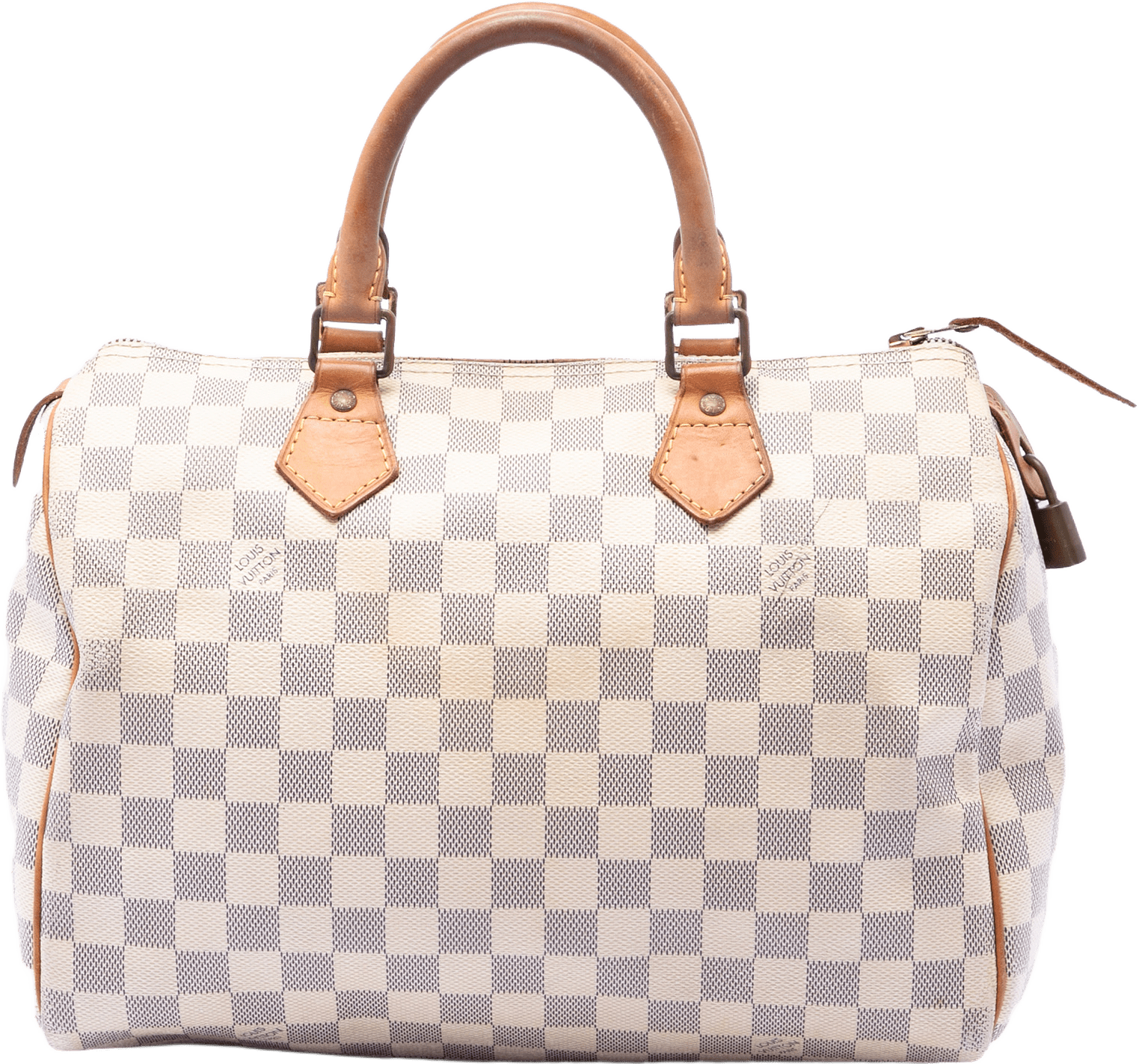 Louis Vuitton Damier Azur Speedy 30, från Luxclusif, i färgen white.
