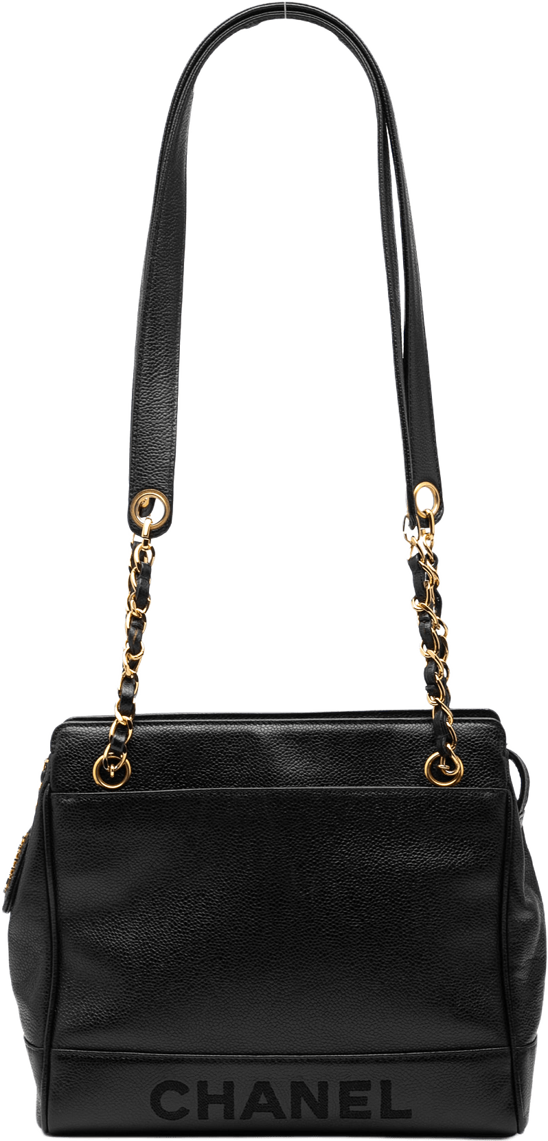 Chanel Caviar Logo Chain Shoulder Bag, från Luxclusif, i färgen black.