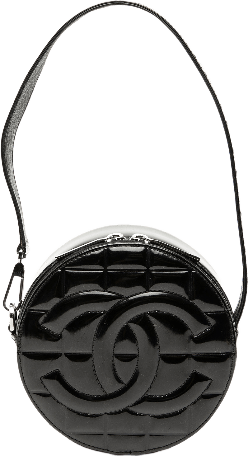 Chanel Cc Choco Bar Patent Round Shoulder Bag, från Luxclusif, i färgen svart.