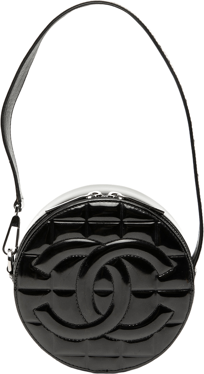 Chanel Cc Choco Bar Patent Round Shoulder Bag, från Luxclusif, i färgen black.