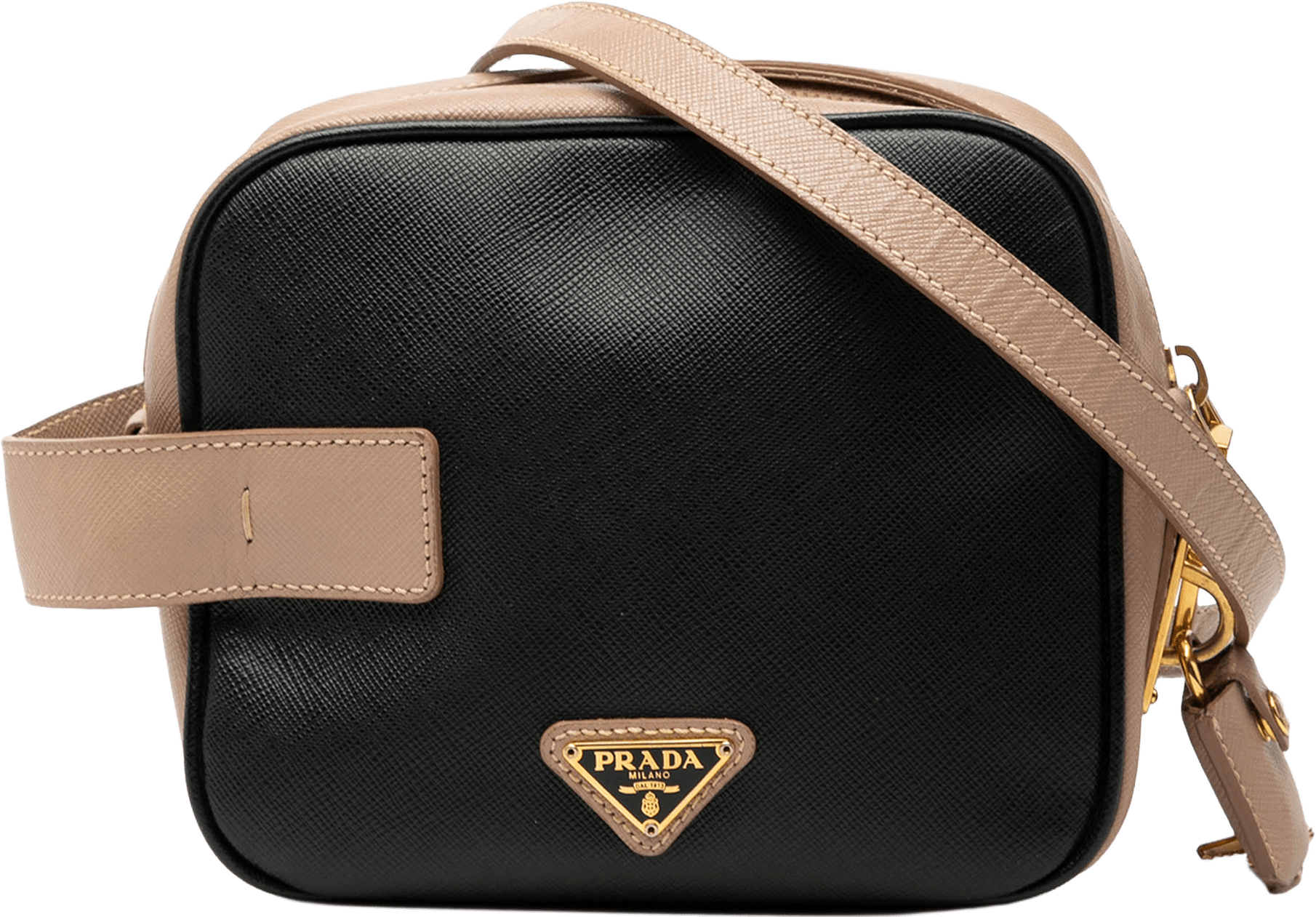 Prada Mini Bicolor Saffiano Lux Satchel, från Luxclusif, i färgen black.