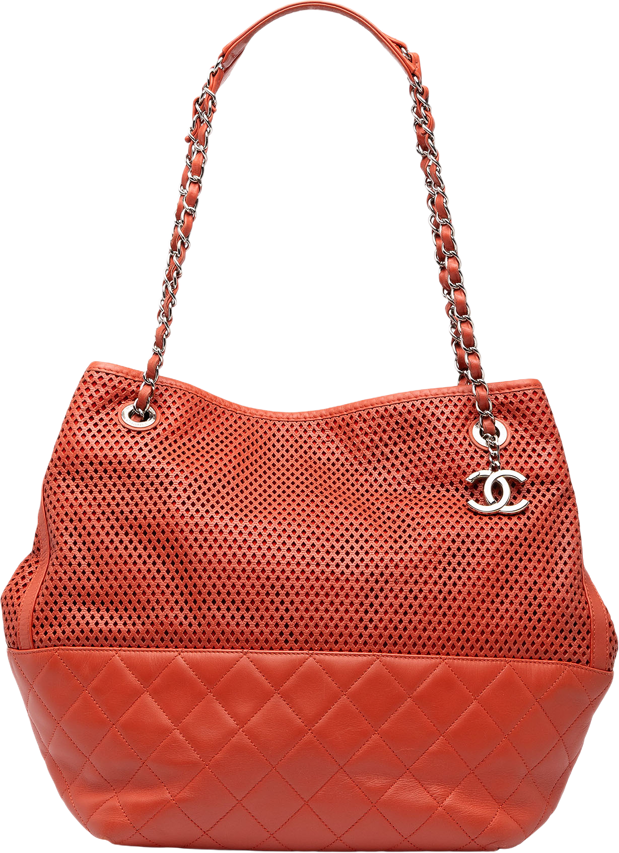 Chanel Perforated Calfskin Up In The Air North South Tote, från Luxclusif, i färgen orange.