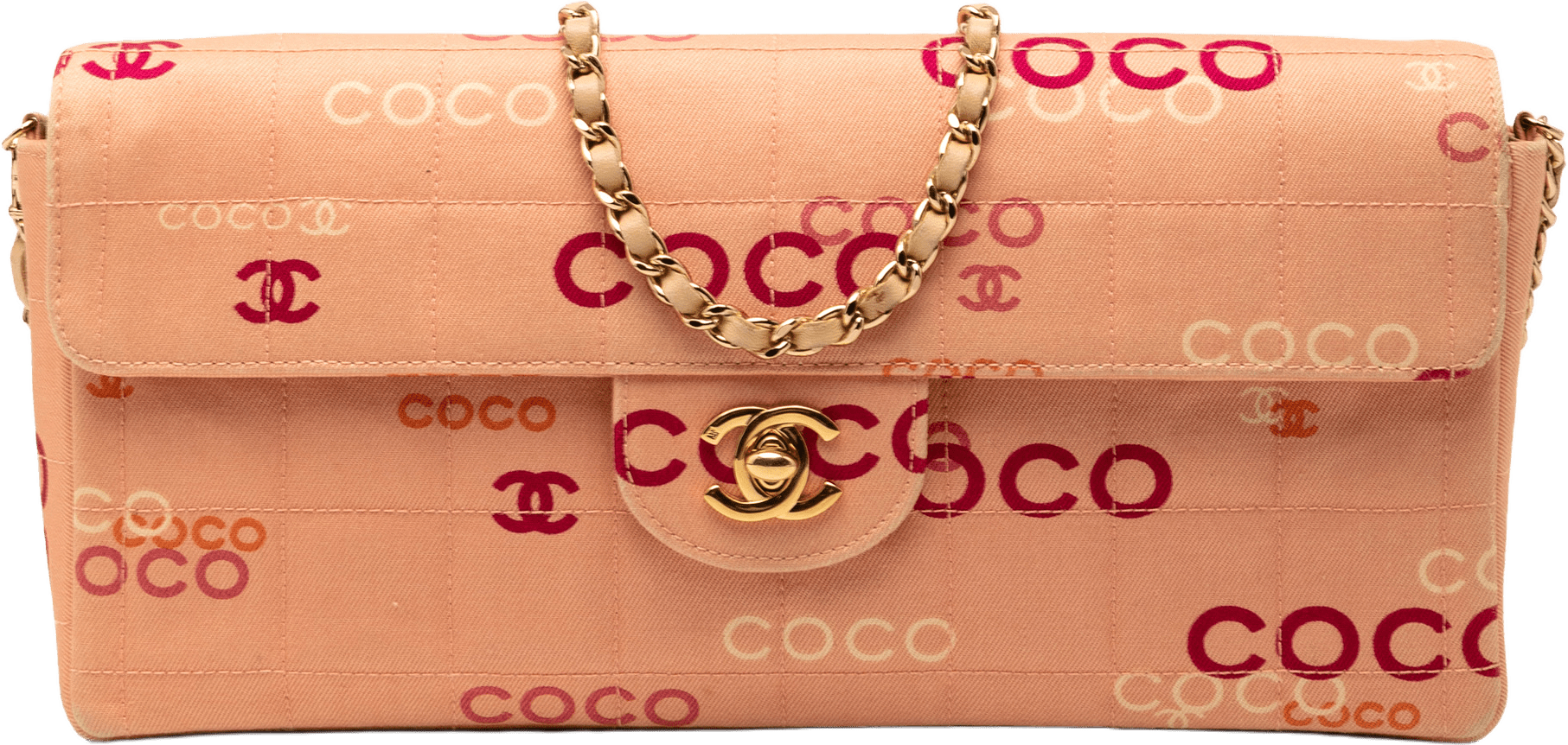 Chanel Cc Chocolate Bar Canvas Logo East West Flap, från Luxclusif, i färgen pink.